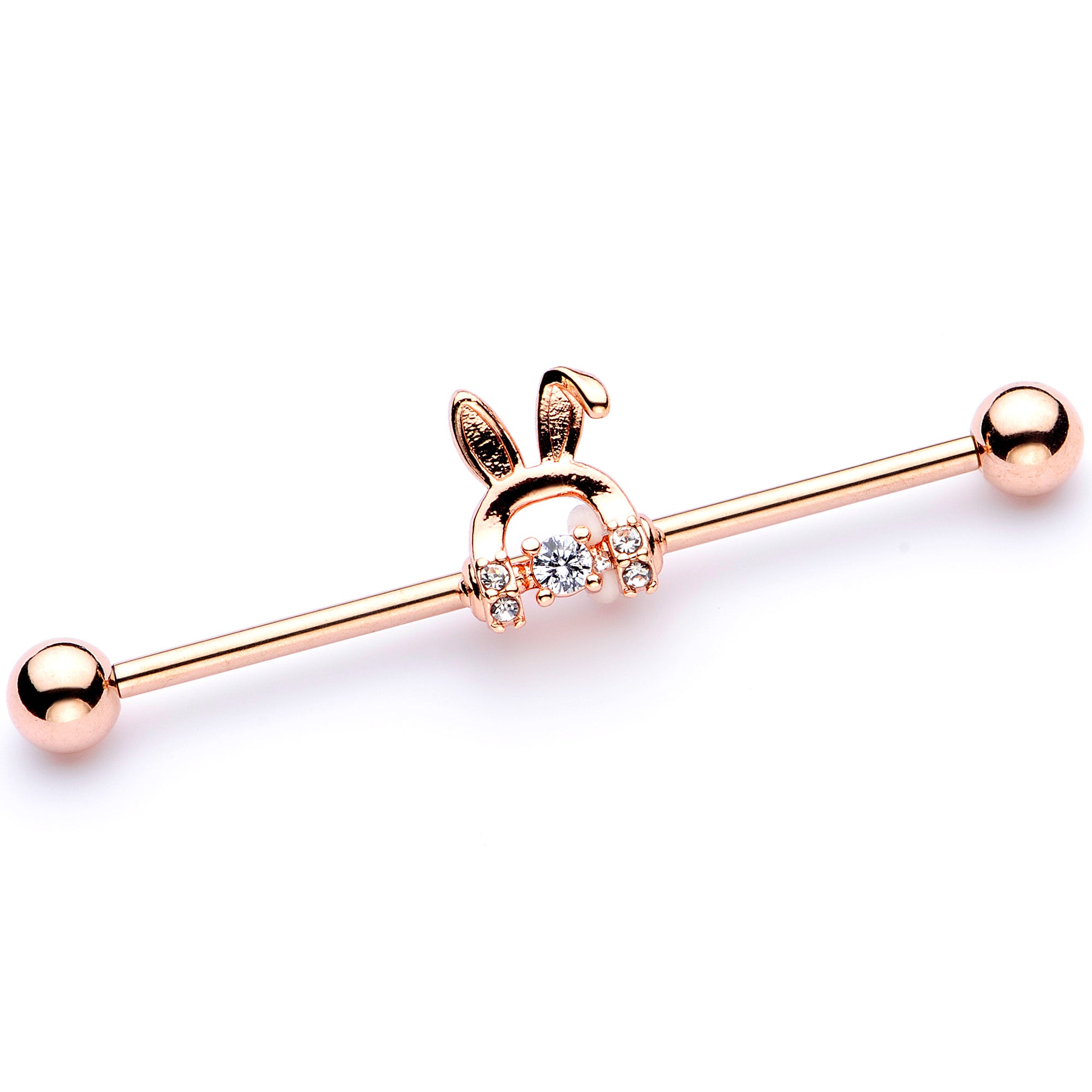 14G Rose Gold Tone Bunny Ear Headphone Industrial Barbell