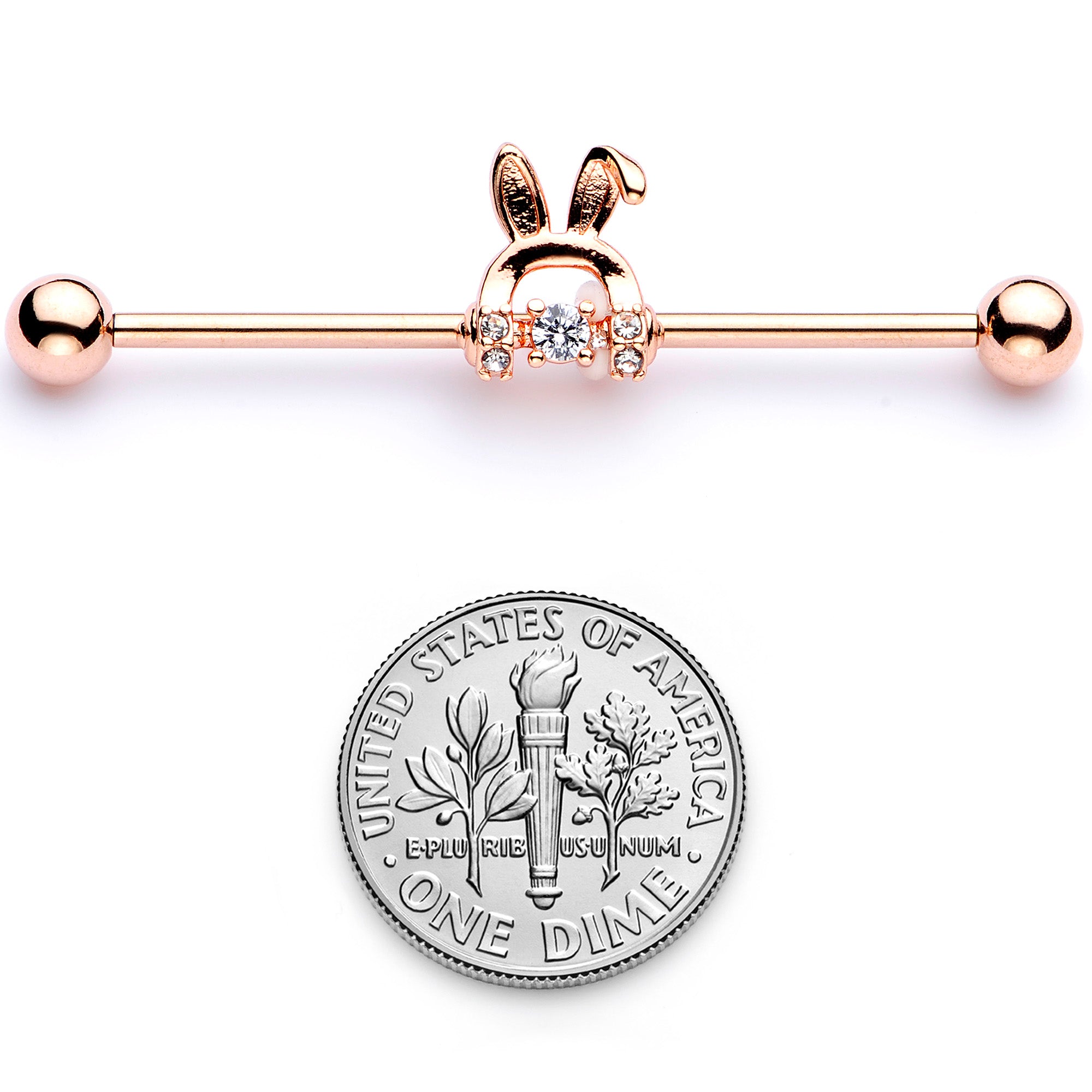 14G Rose Gold Tone Bunny Ear Headphone Industrial Barbell