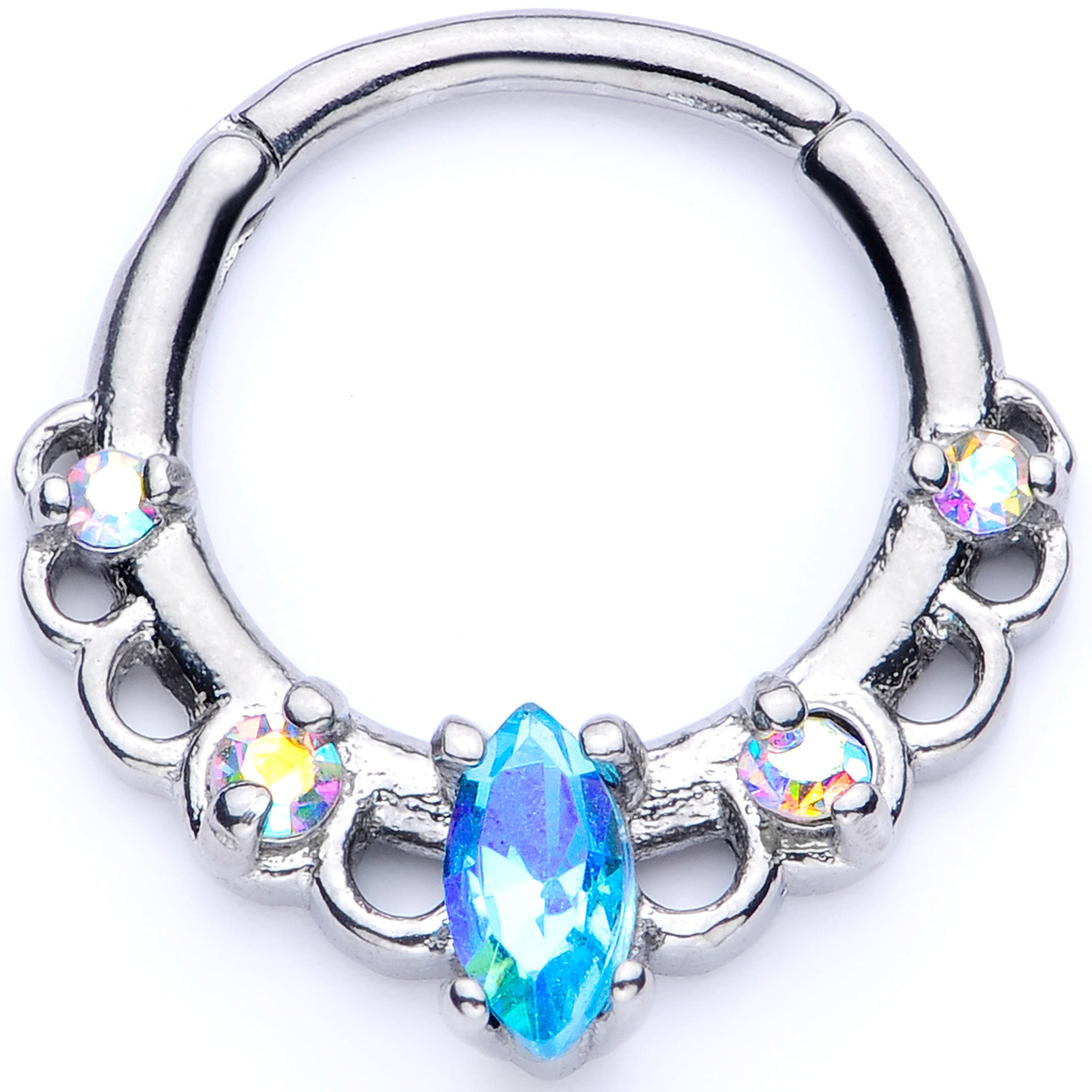 16G 3/8 Aurora Aqua CZ Gem Lacy Septum Clicker