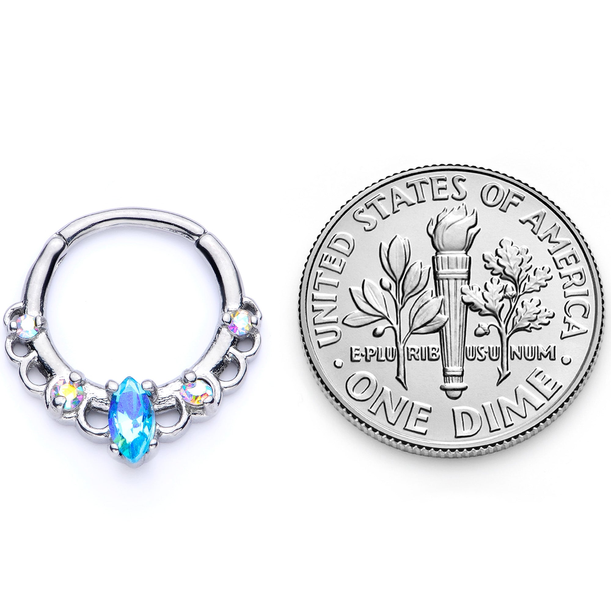 16G 3/8 Aurora Aqua CZ Gem Lacy Septum Clicker