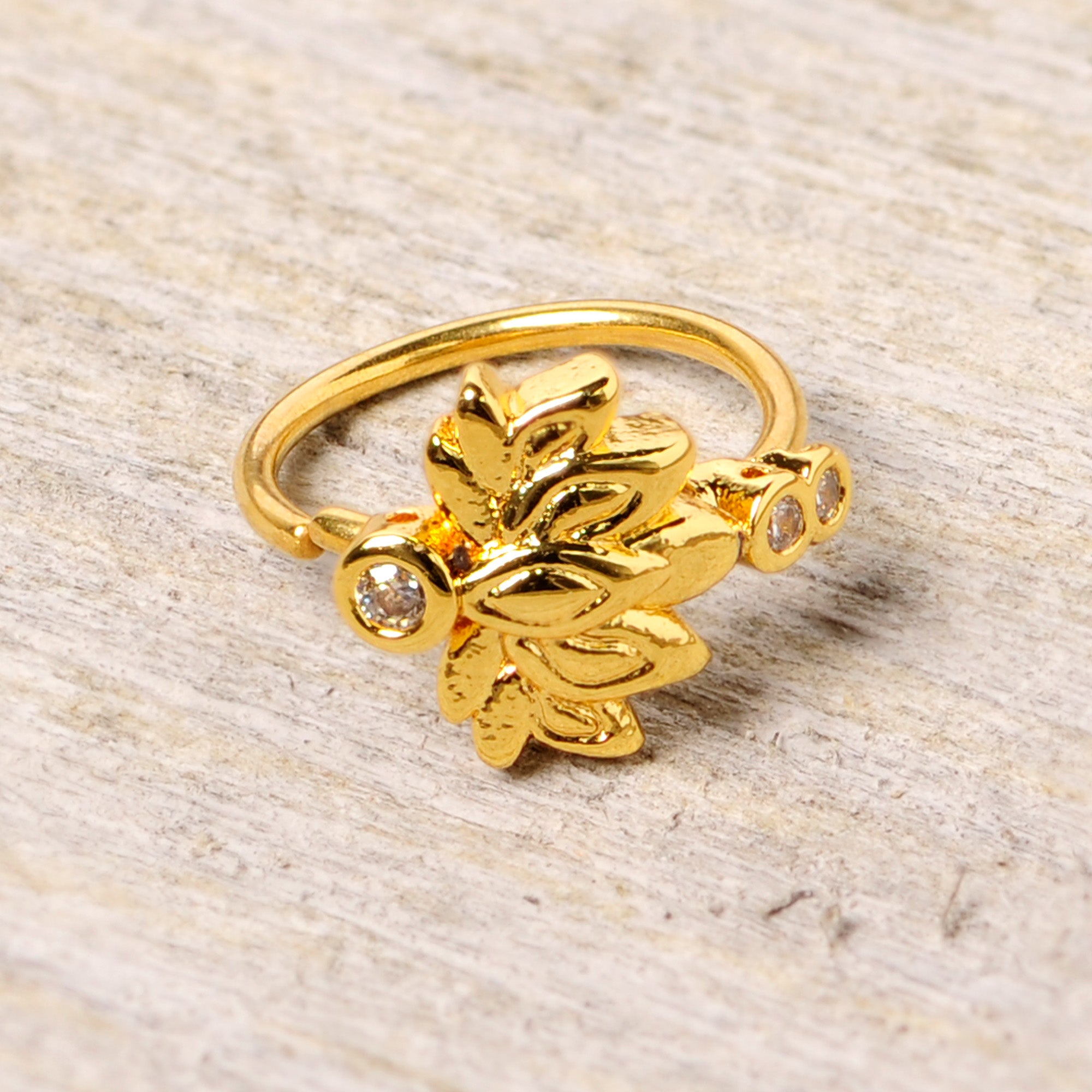 20G 5/16 Clear CZ Gem Gold Tone Lotus Flower Nose Hoop