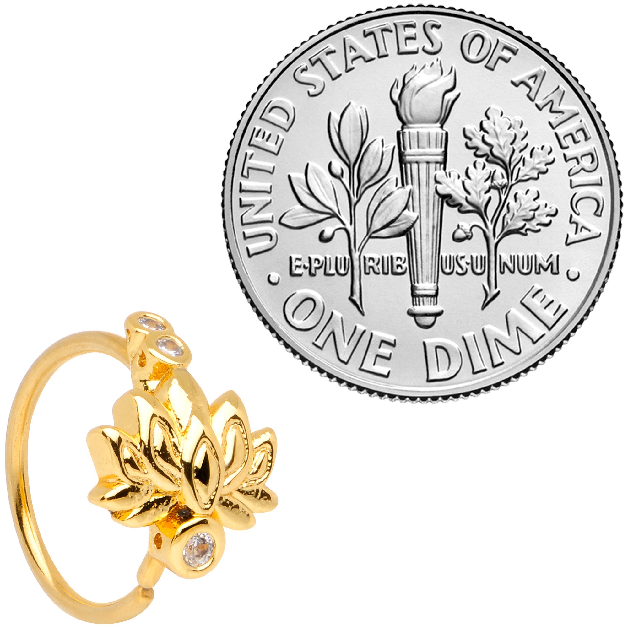 20G 5/16 Clear CZ Gem Gold Tone Lotus Flower Nose Hoop