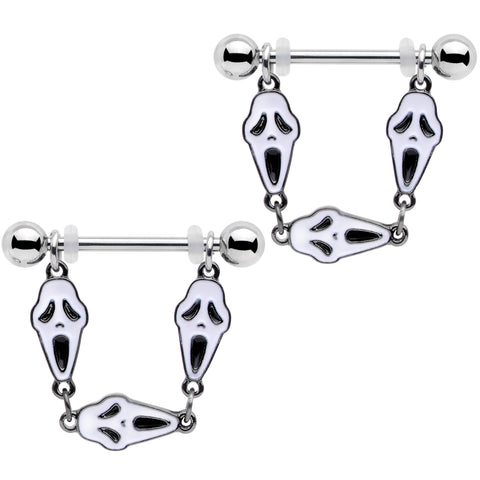 14 Gauge 9/16 Scary Screaming Ghost Halloween Dangle Nipple Ring Set