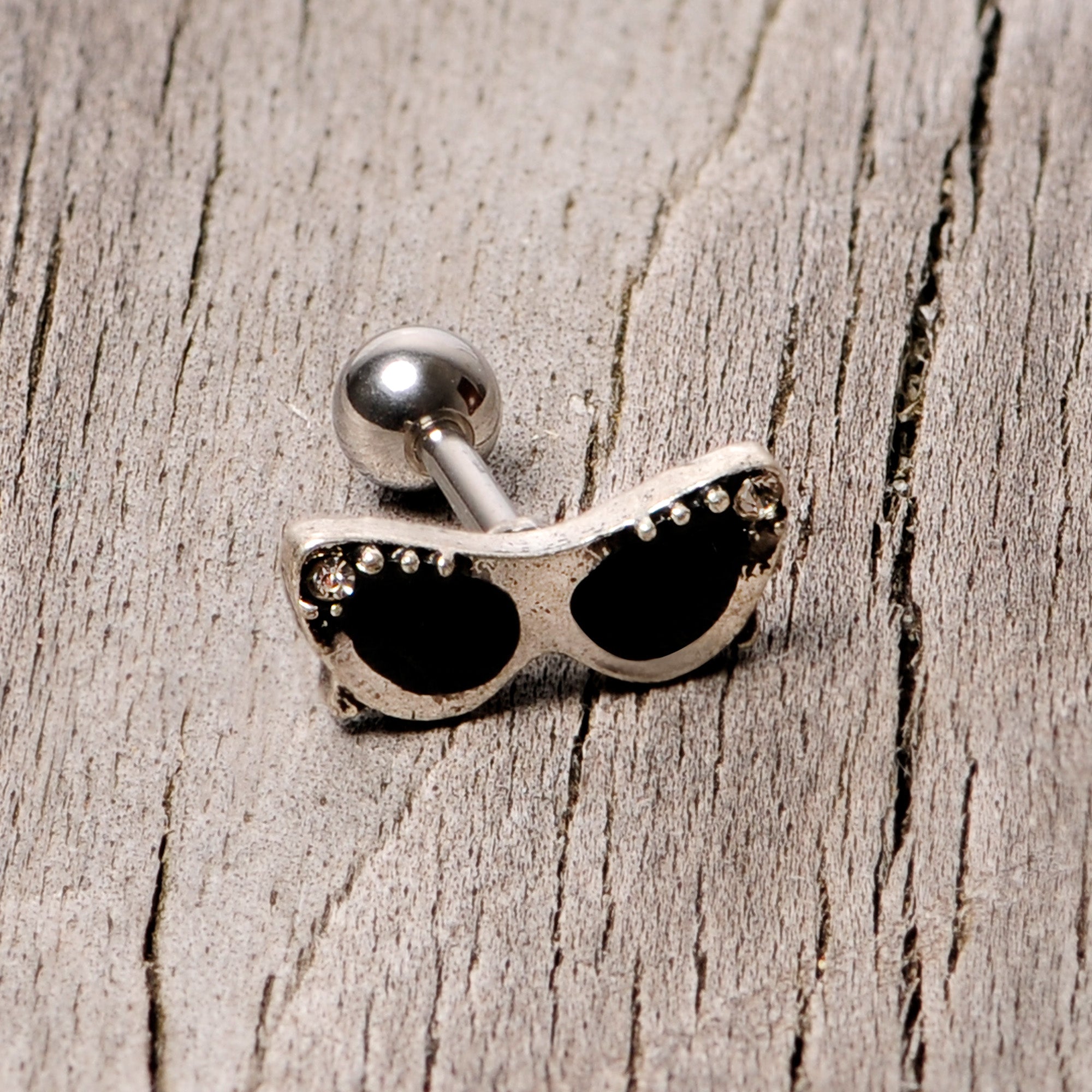 16G 1/4 Clear Gem 50s Retro Sunglasses Cartilage Tragus Earring