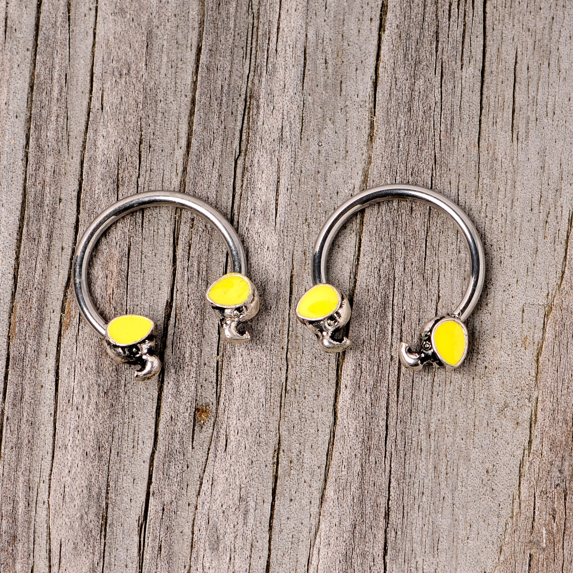 14G 1/2 Yellow End Elephant Horseshoe Nipple Ring Set