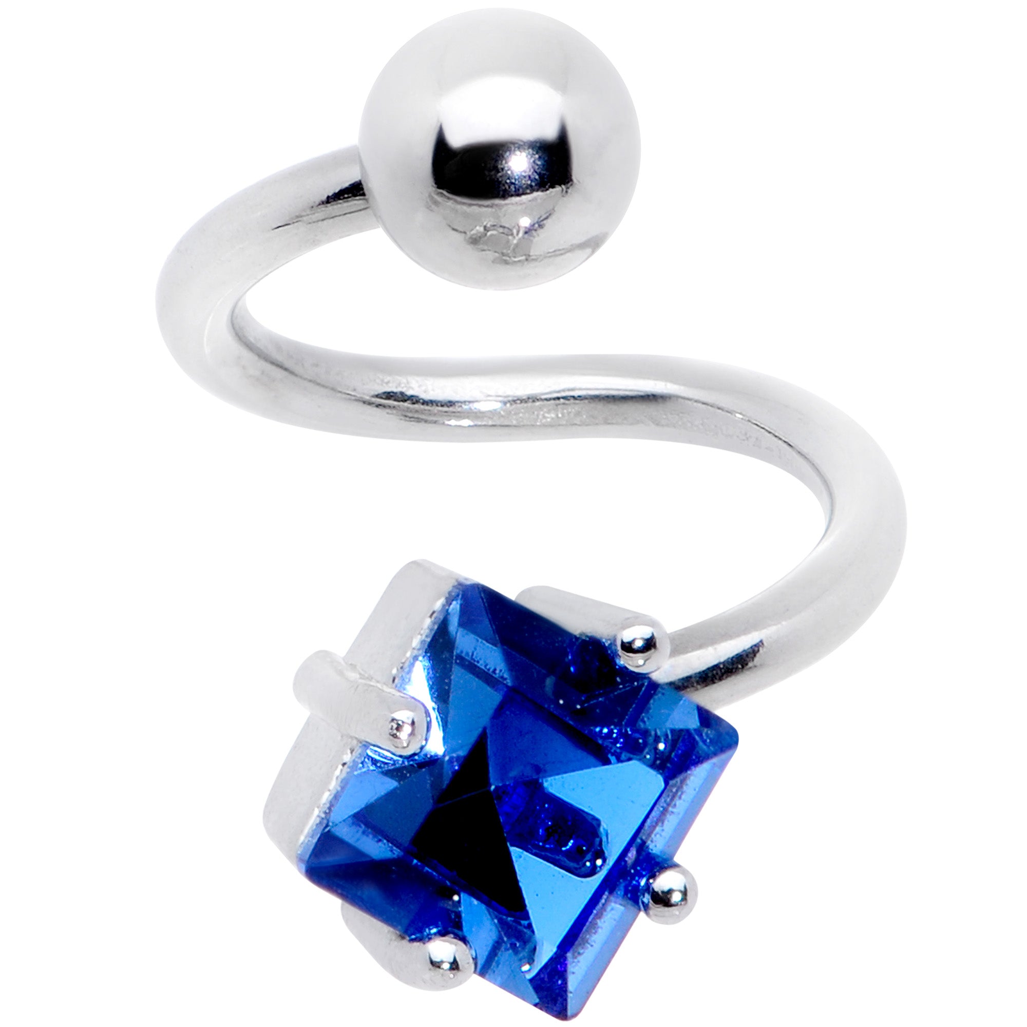 14G 3/8 Blue Gem Refined Rhombus Spiral Twister Belly Ring