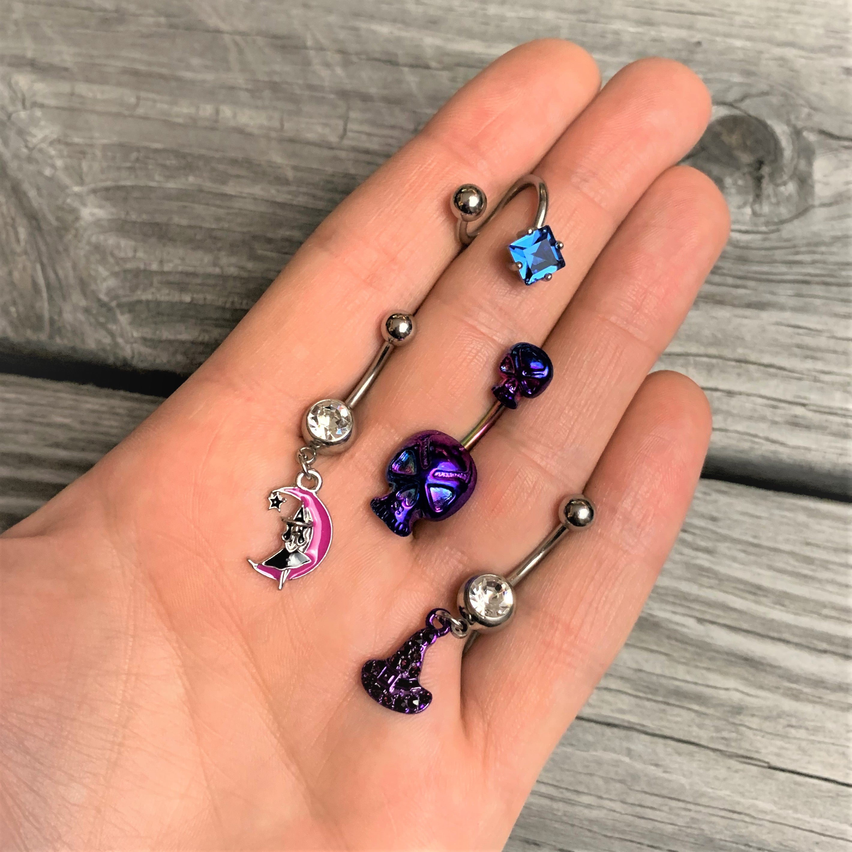 Rainbow Scary Double Skull Halloween Double Mount Belly Ring