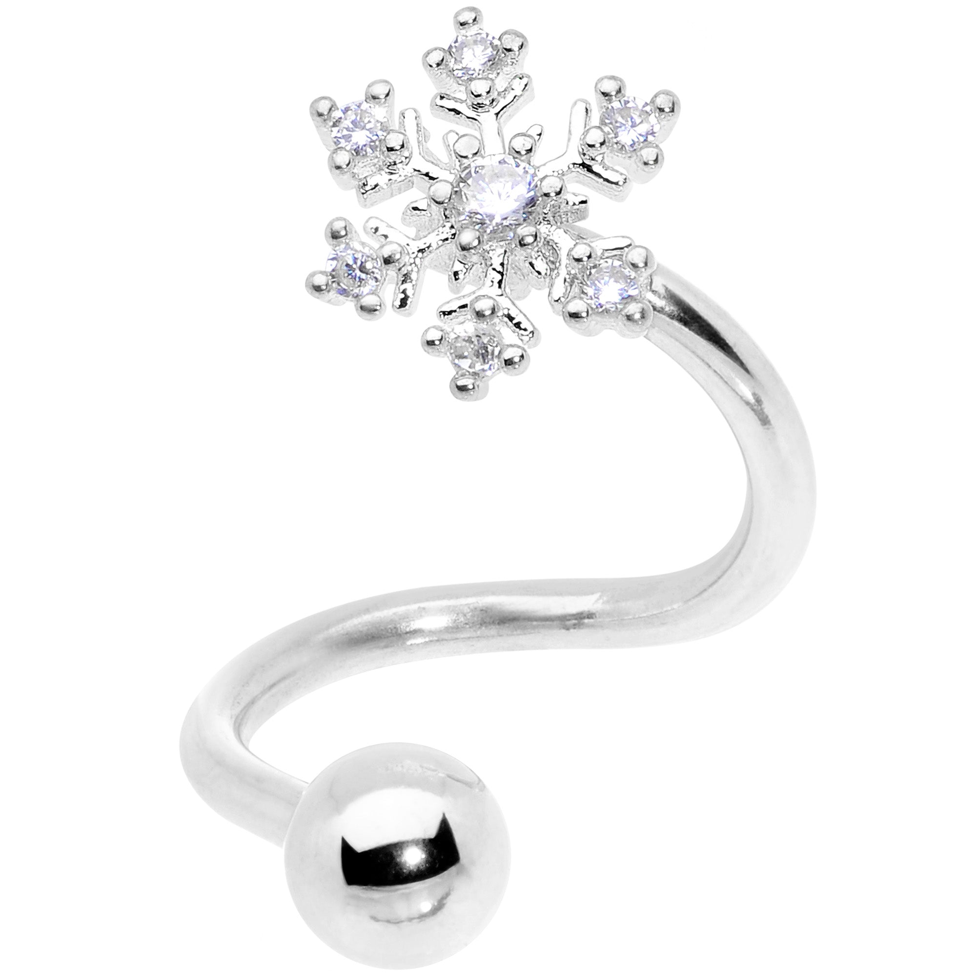 Clear CZ Gem Snowflake Christmas Spiral Twister Belly Ring