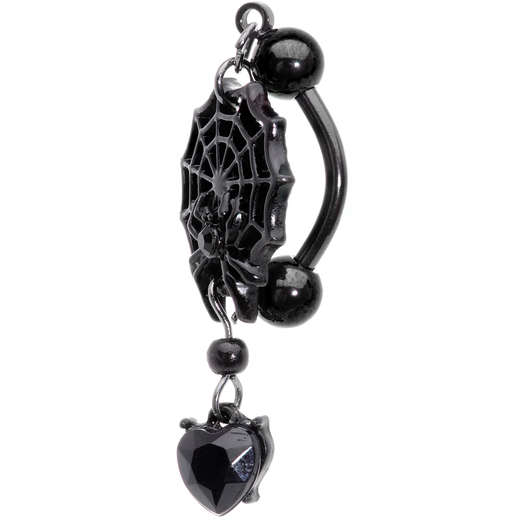 Black Gem Black Spiderweb Halloween Reversible Dangle Belly Ring