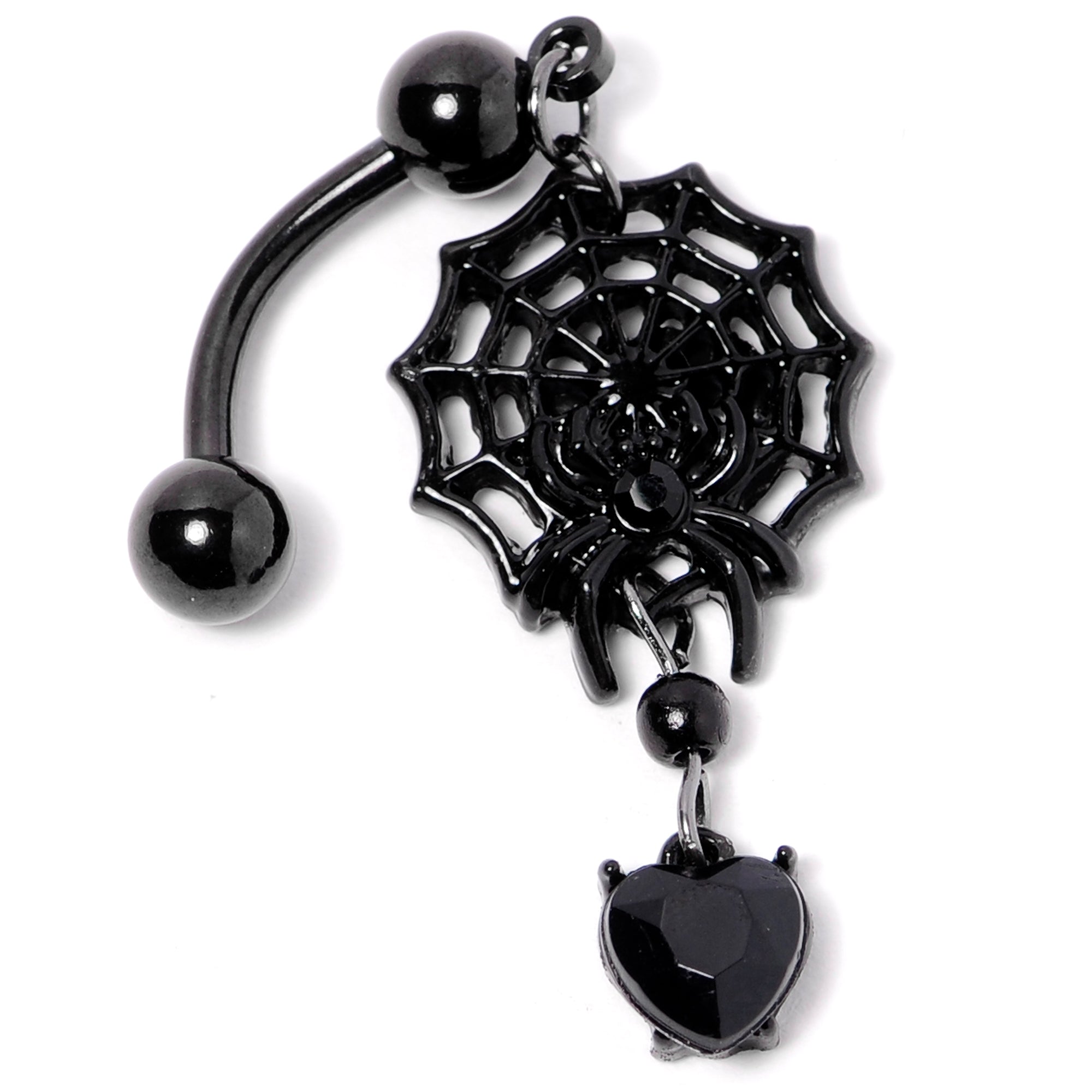 Black Gem Black Spiderweb Halloween Reversible Dangle Belly Ring