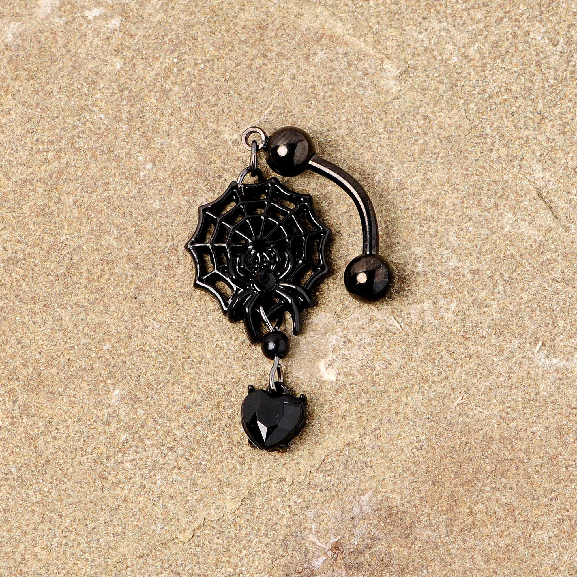 Black Gem Black Spiderweb Halloween Reversible Dangle Belly Ring