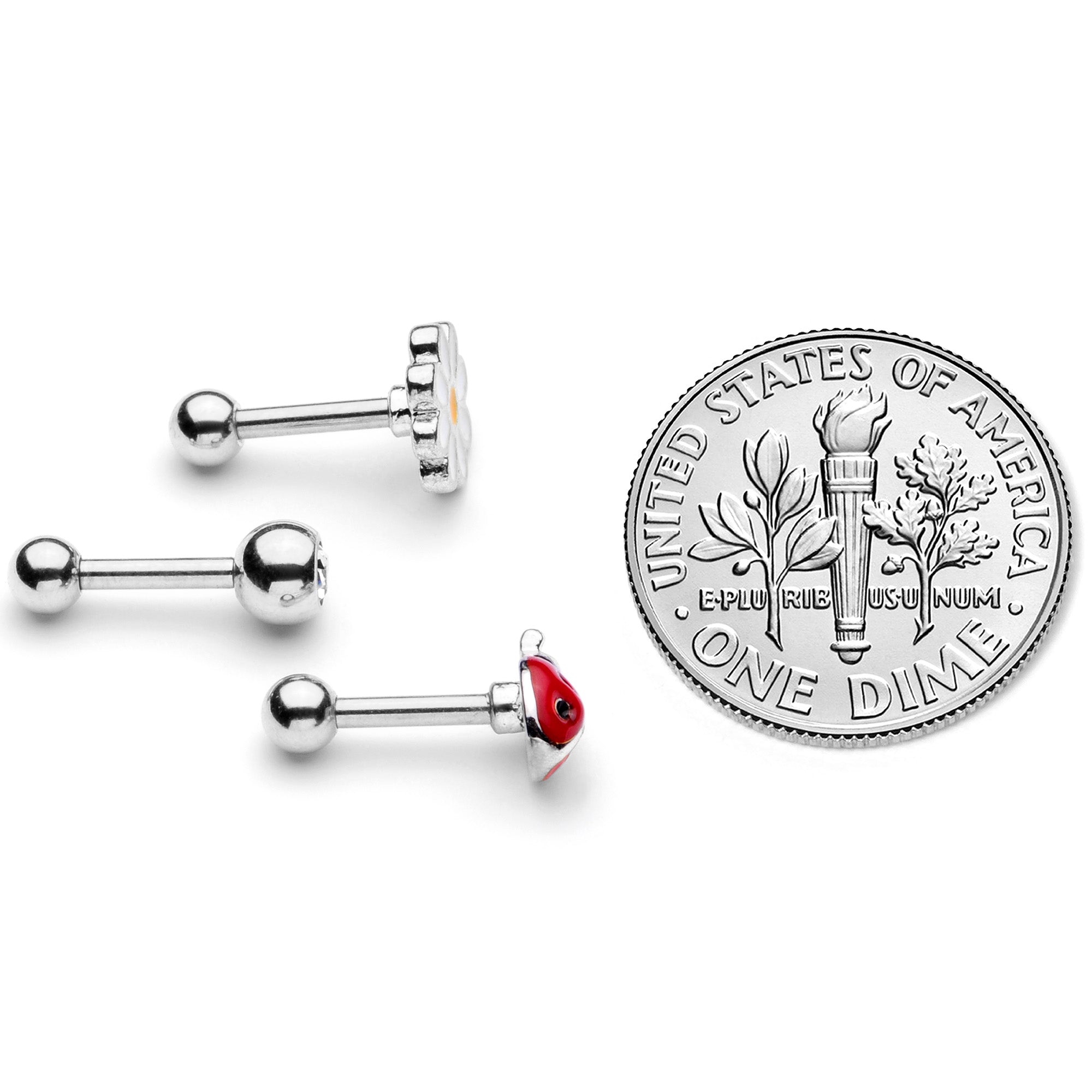 16G 1/4 Clear Gem Ladybug Cartilage Tragus Curation Set of 3