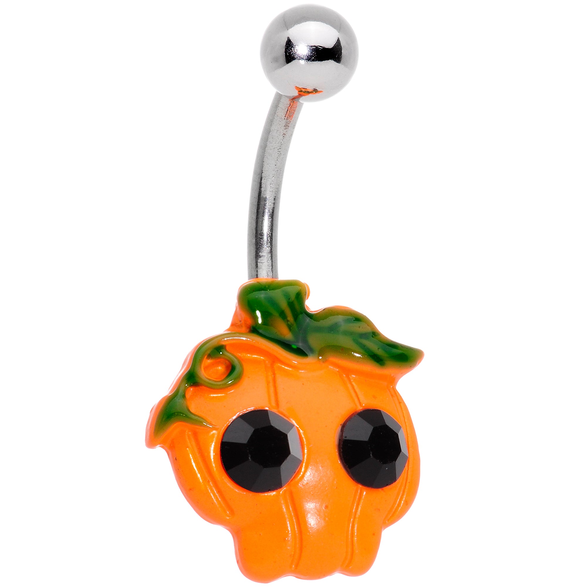Black Gem Orange Pumpkin Jack O Lantern Halloween Belly Ring