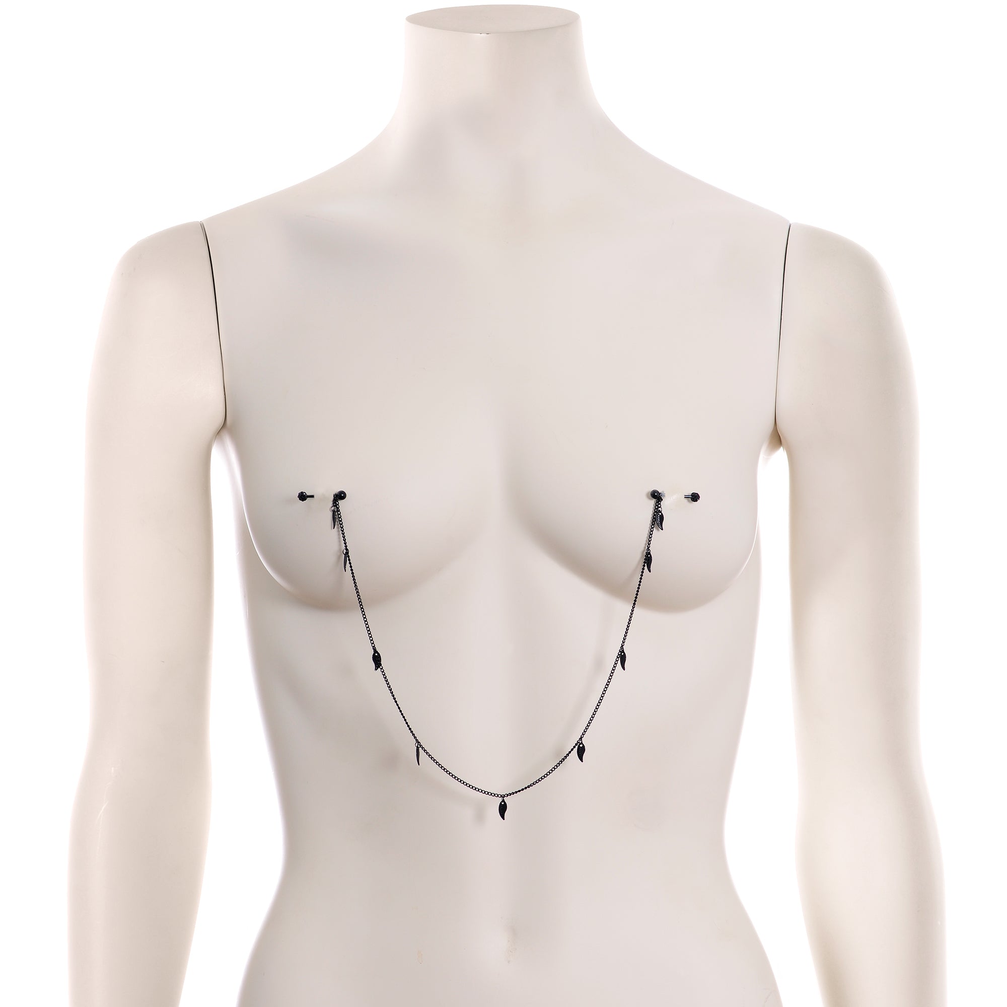 14G 5/8 Black Gem Black Autumn Leaves Dangle Nipple Chain