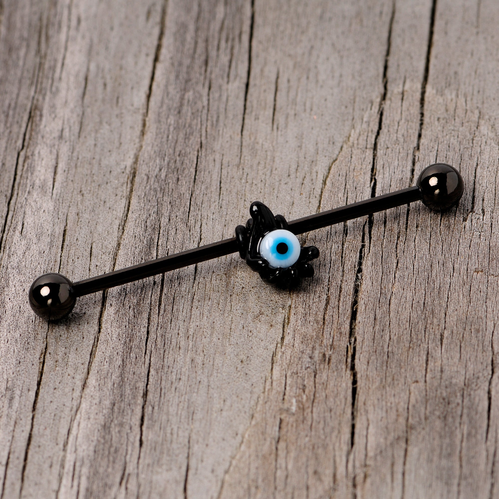 14G Black Blue Eyeball Hand Halloween Industrial Barbell 38mm
