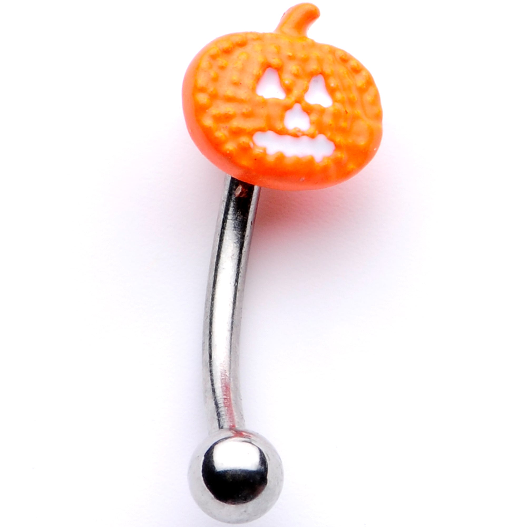 16 Gauge 5/16 Jack O Lantern Pumpkin Halloween Curved Eyebrow Ring