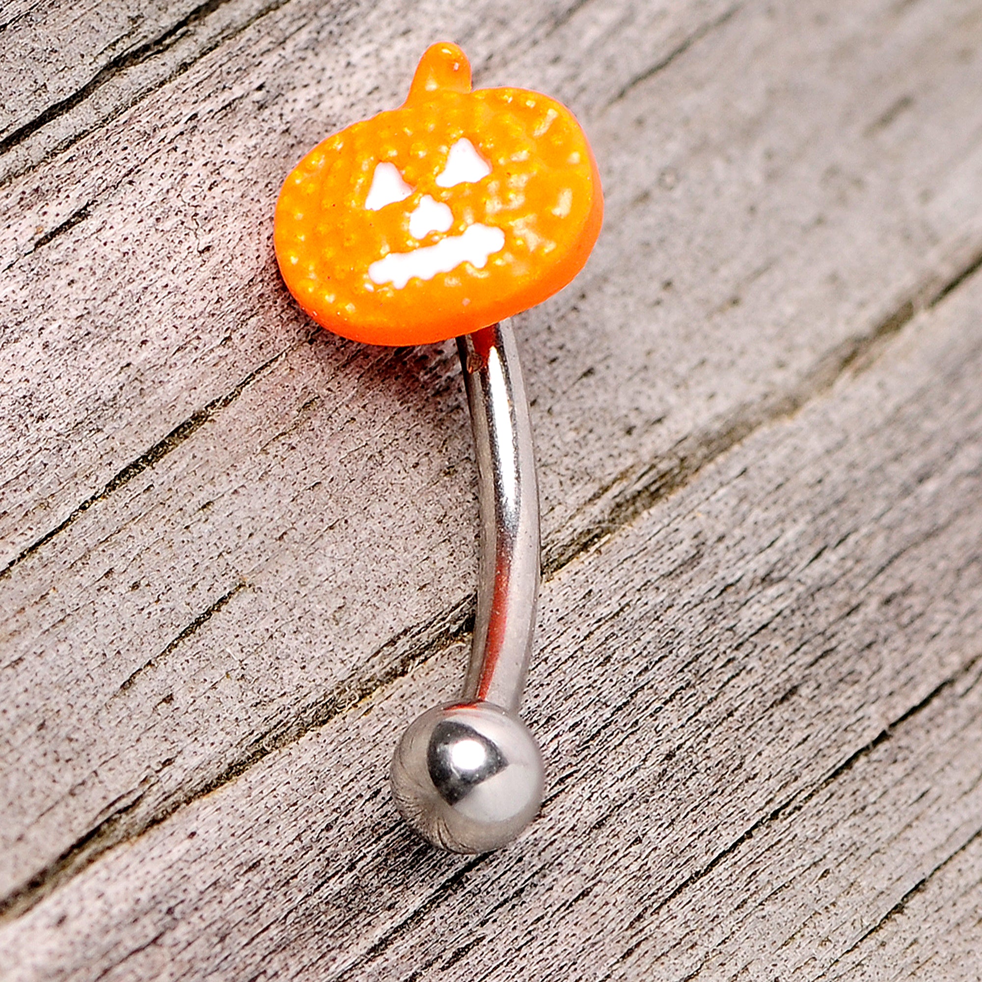 16 Gauge 5/16 Jack O Lantern Pumpkin Halloween Curved Eyebrow Ring