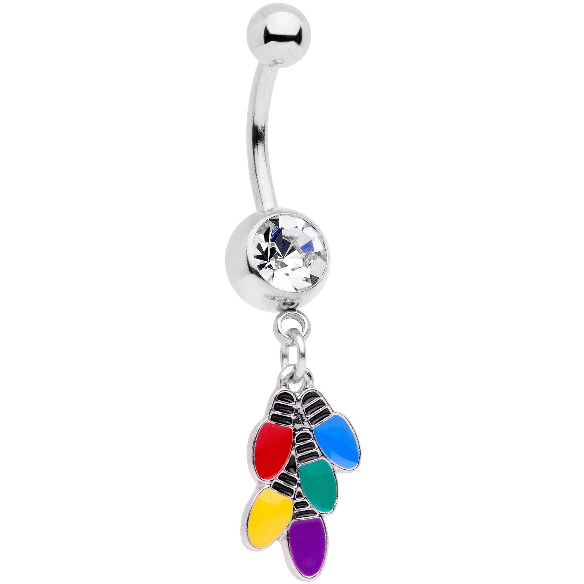 Clear Gem Christmas Lights Holiday Dangle Belly Ring