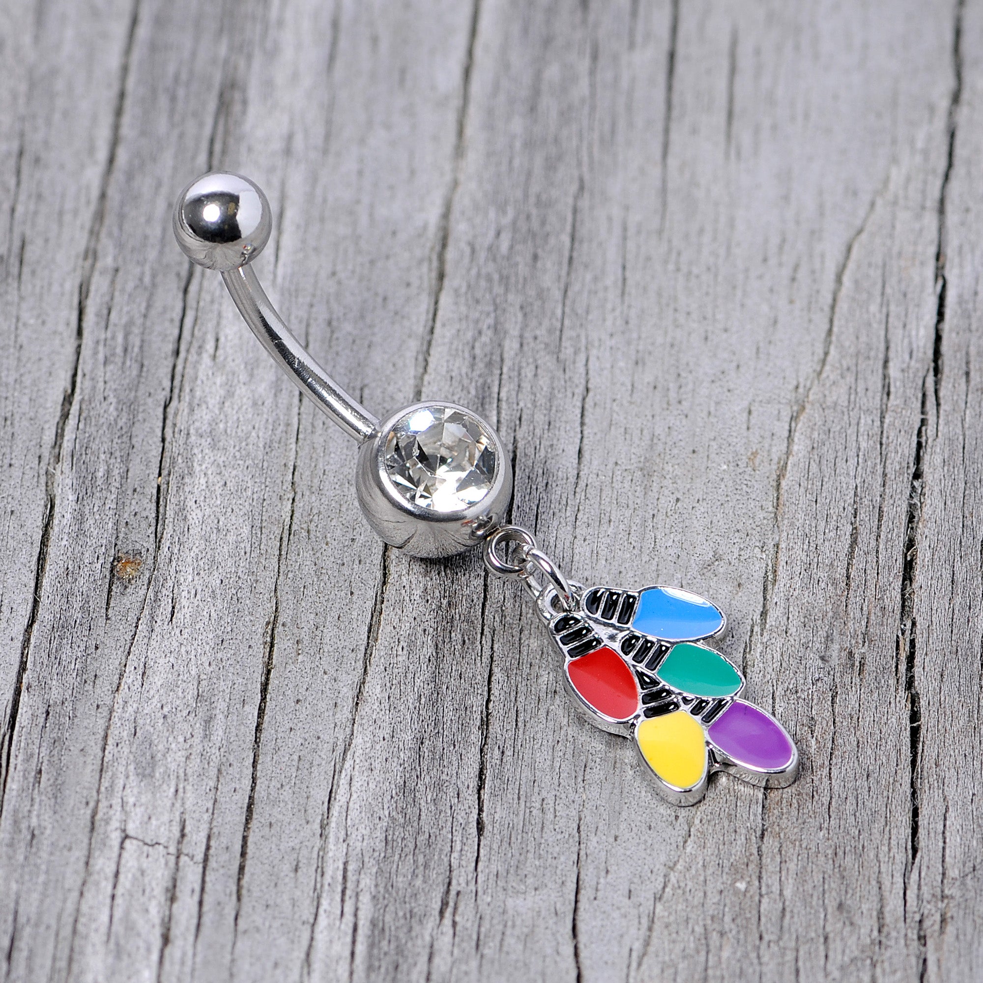 Clear Gem Christmas Lights Holiday Dangle Belly Ring