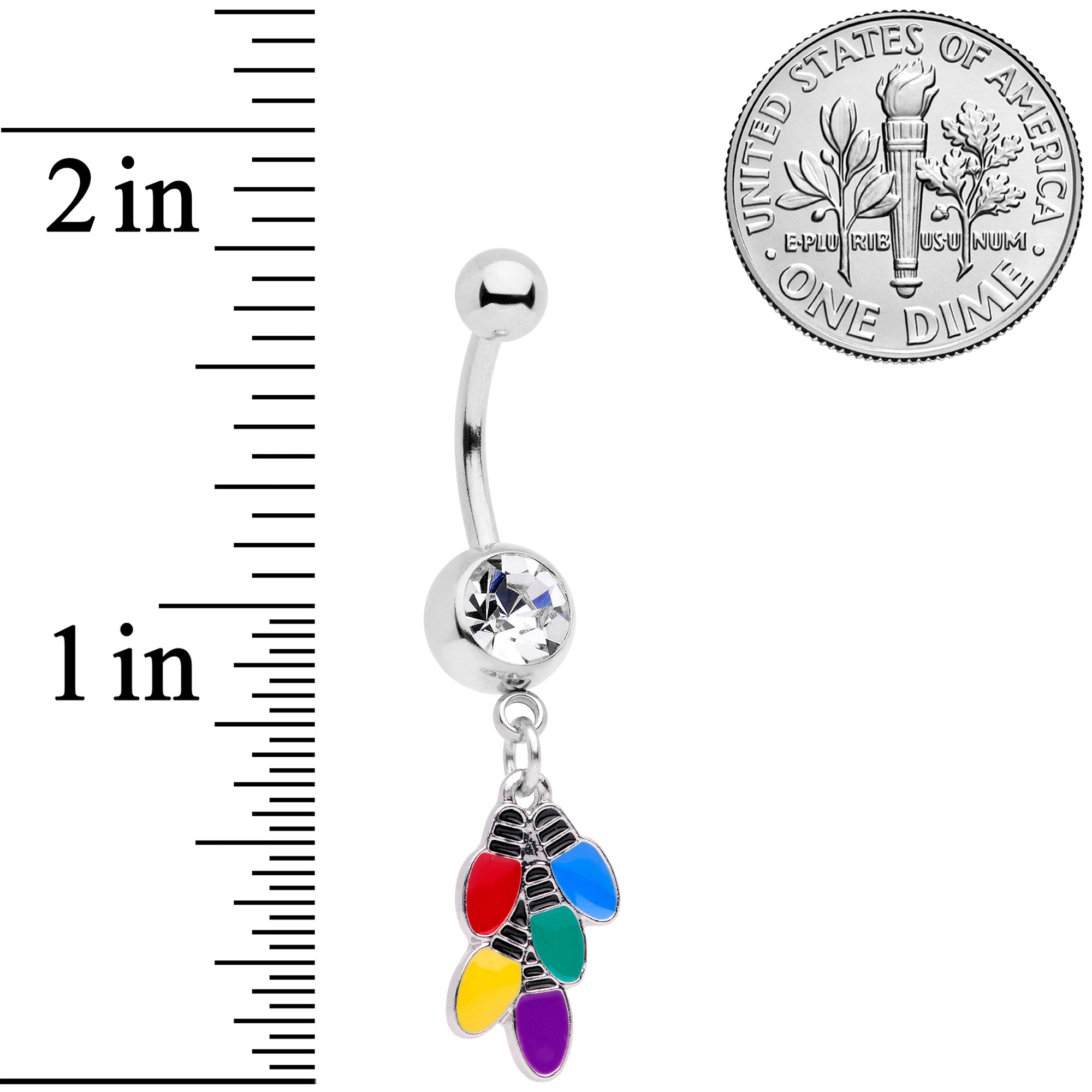 Clear Gem Christmas Lights Holiday Dangle Belly Ring