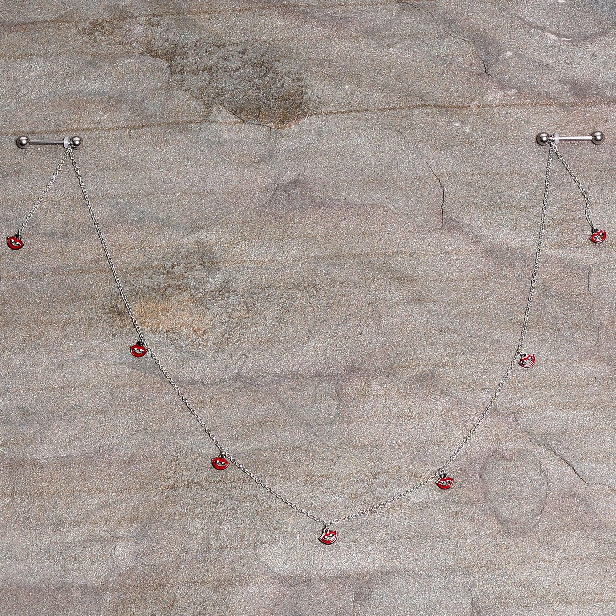 14G 5/8 Red Monster Fang Halloween Dangle Nipple Chain