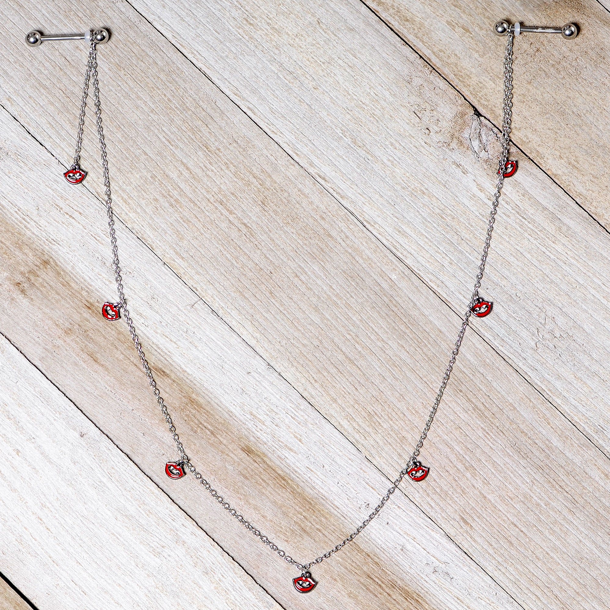 14G 5/8 Red Monster Fang Halloween Dangle Nipple Chain