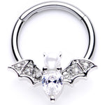 16G 3/8 Clear Gem Vampire Bat Halloween Hinged Segment Ring