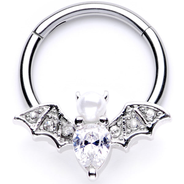 16G 3/8 Clear Gem Vampire Bat Halloween Hinged Segment Ring