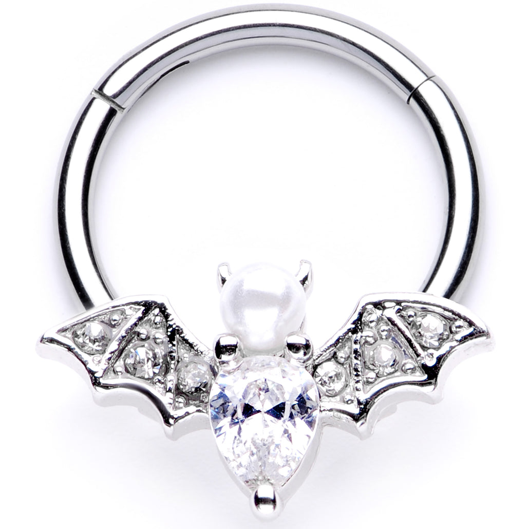 16 Gauge 3/8 Clear Gem Vampire Bat Halloween Hinged Segment Ring
