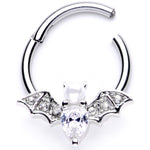 16G 3/8 Clear Gem Vampire Bat Halloween Hinged Segment Ring