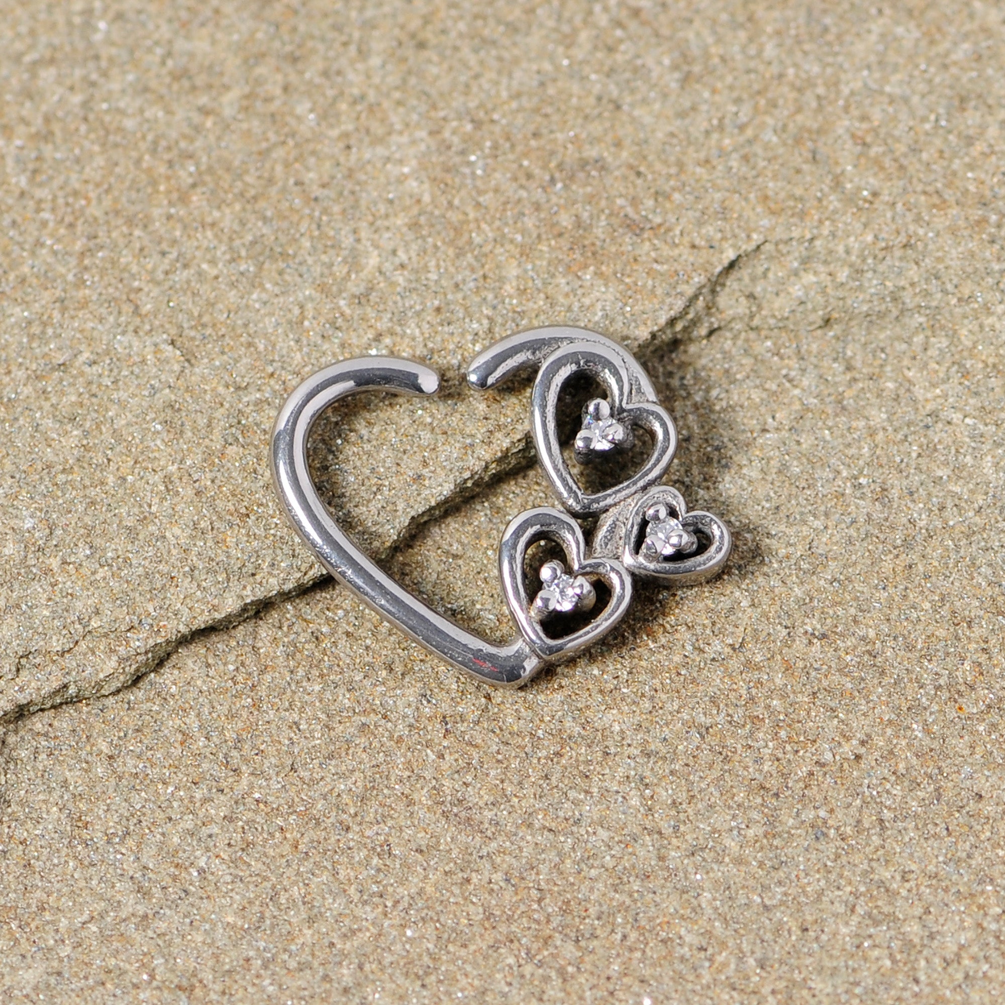 16G 3/8 Clear CZ Gem Valentines Day Left Heart Closure Ring