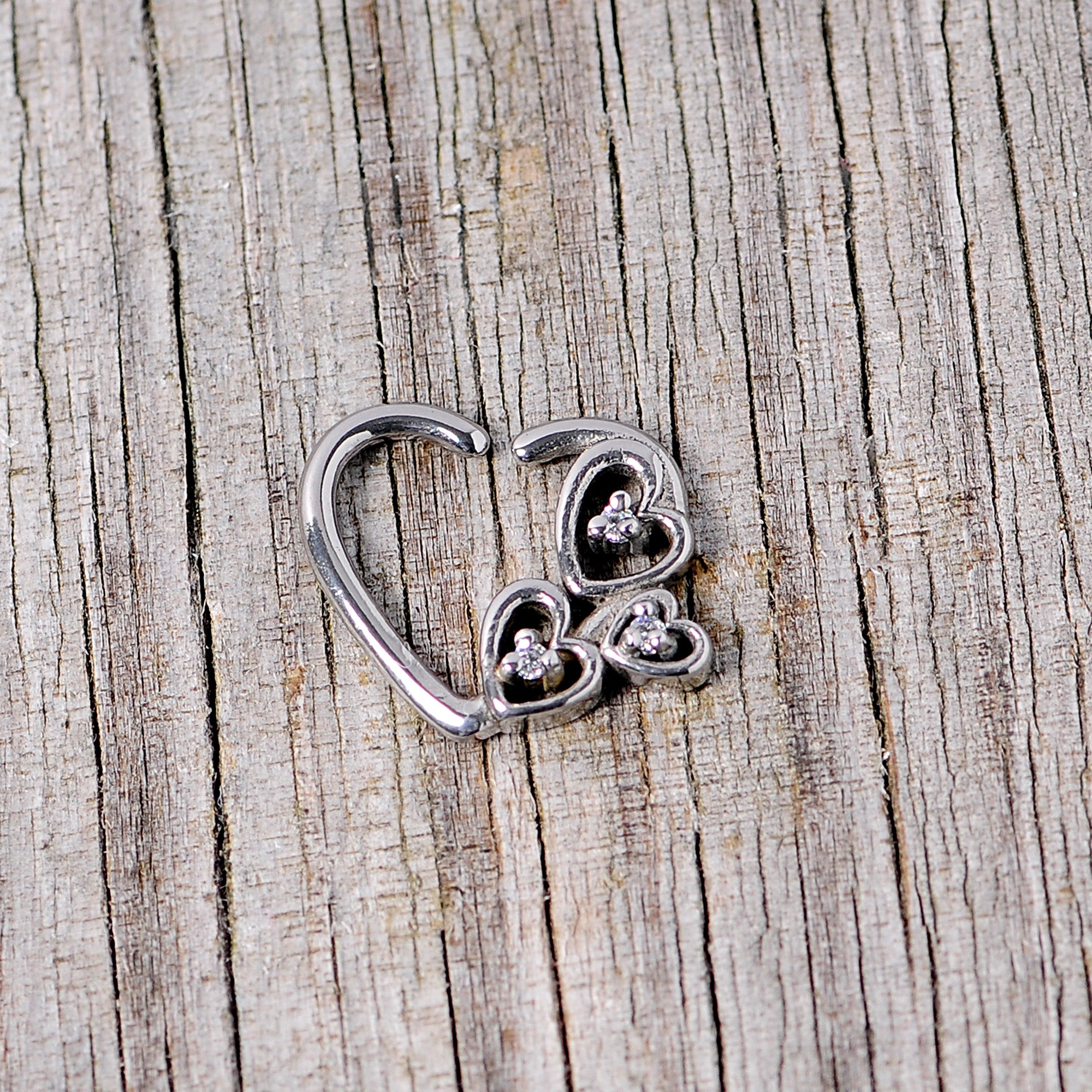 16G 3/8 Clear CZ Gem Valentines Day Left Heart Closure Ring