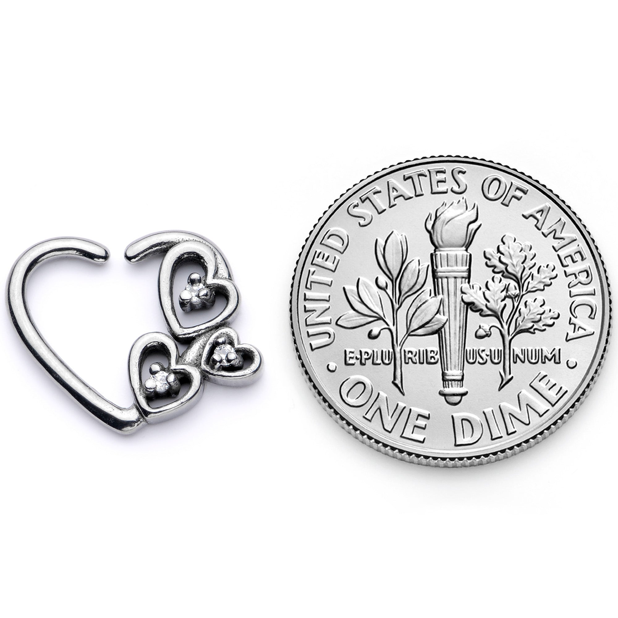 16G 3/8 Clear CZ Gem Valentines Day Left Heart Closure Ring