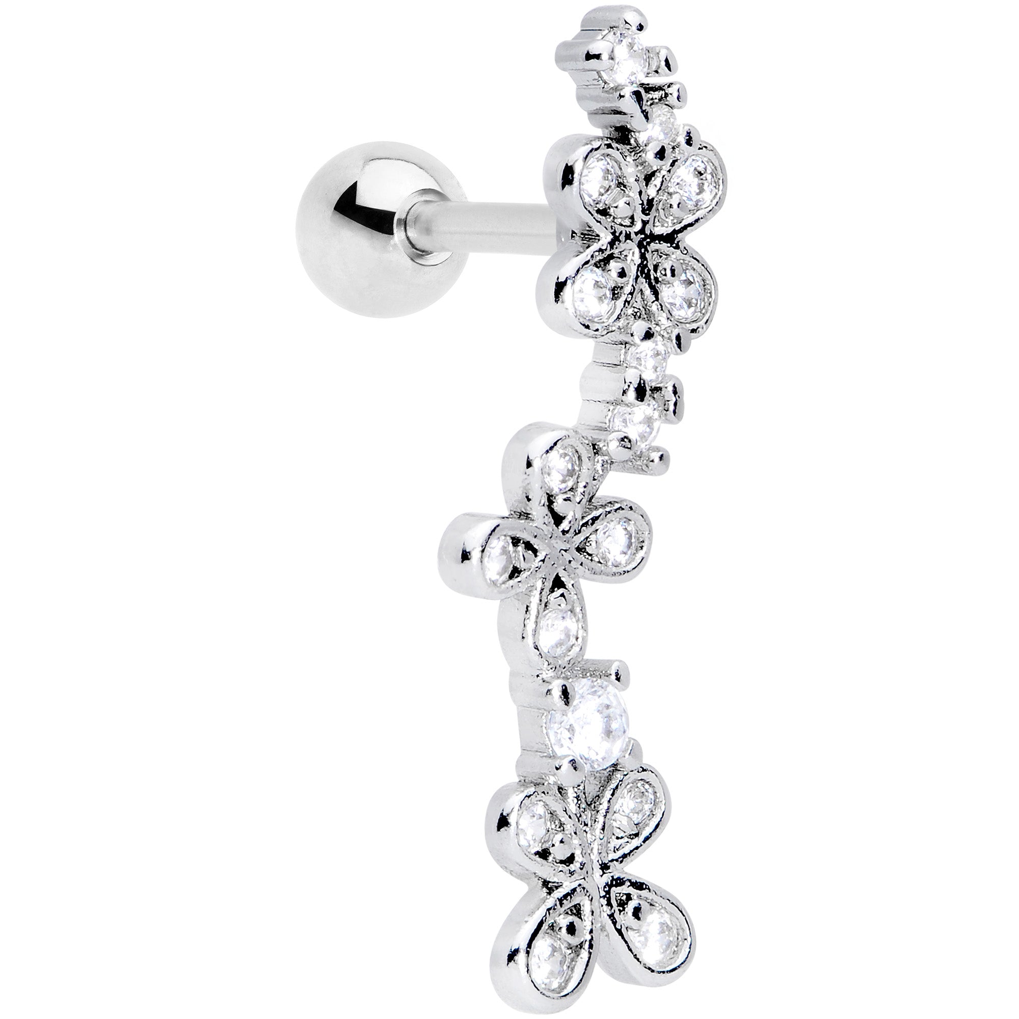 16G 1/4 Clear CZ Gem Loopy Garland Flower Cartilage Tragus
