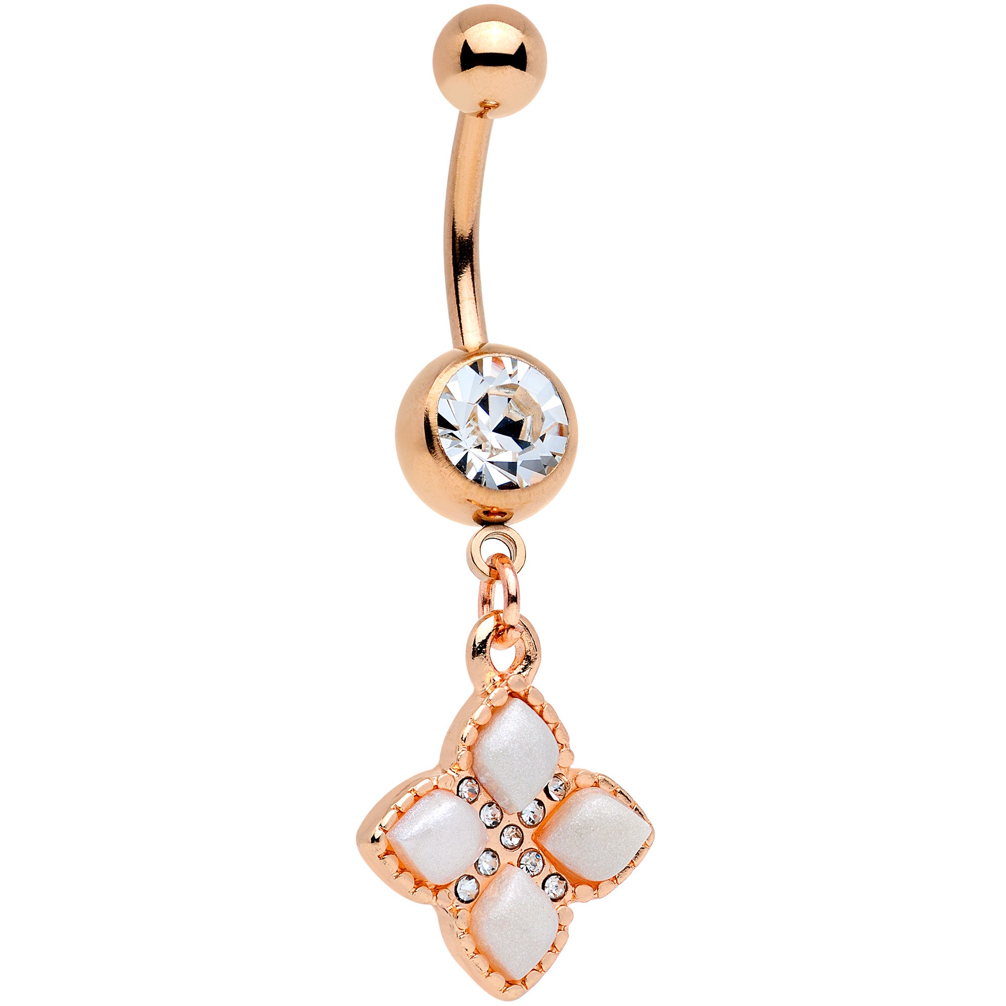 Clear Gem Rose Gold Tone Royal Renaissance Dangle Belly Ring