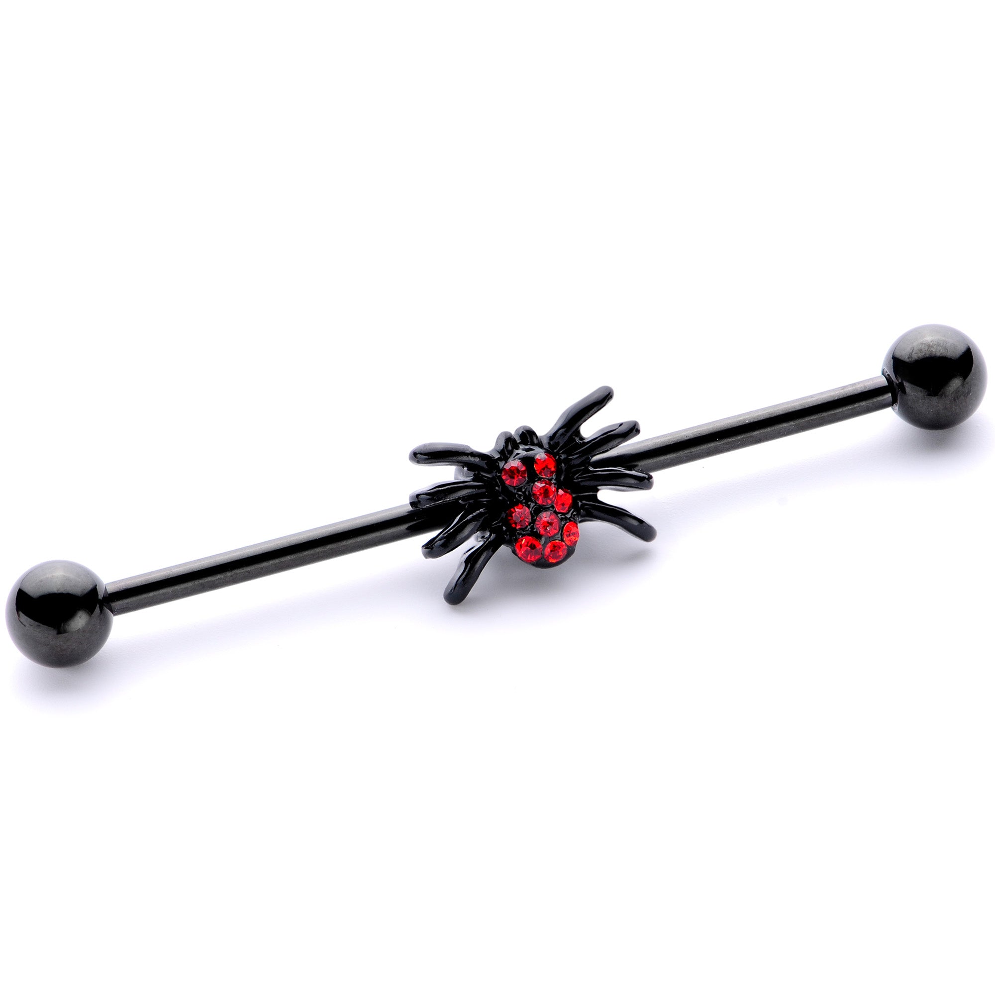 14 Gauge Red Gem Black Spider Halloween Industrial Barbell 38mm