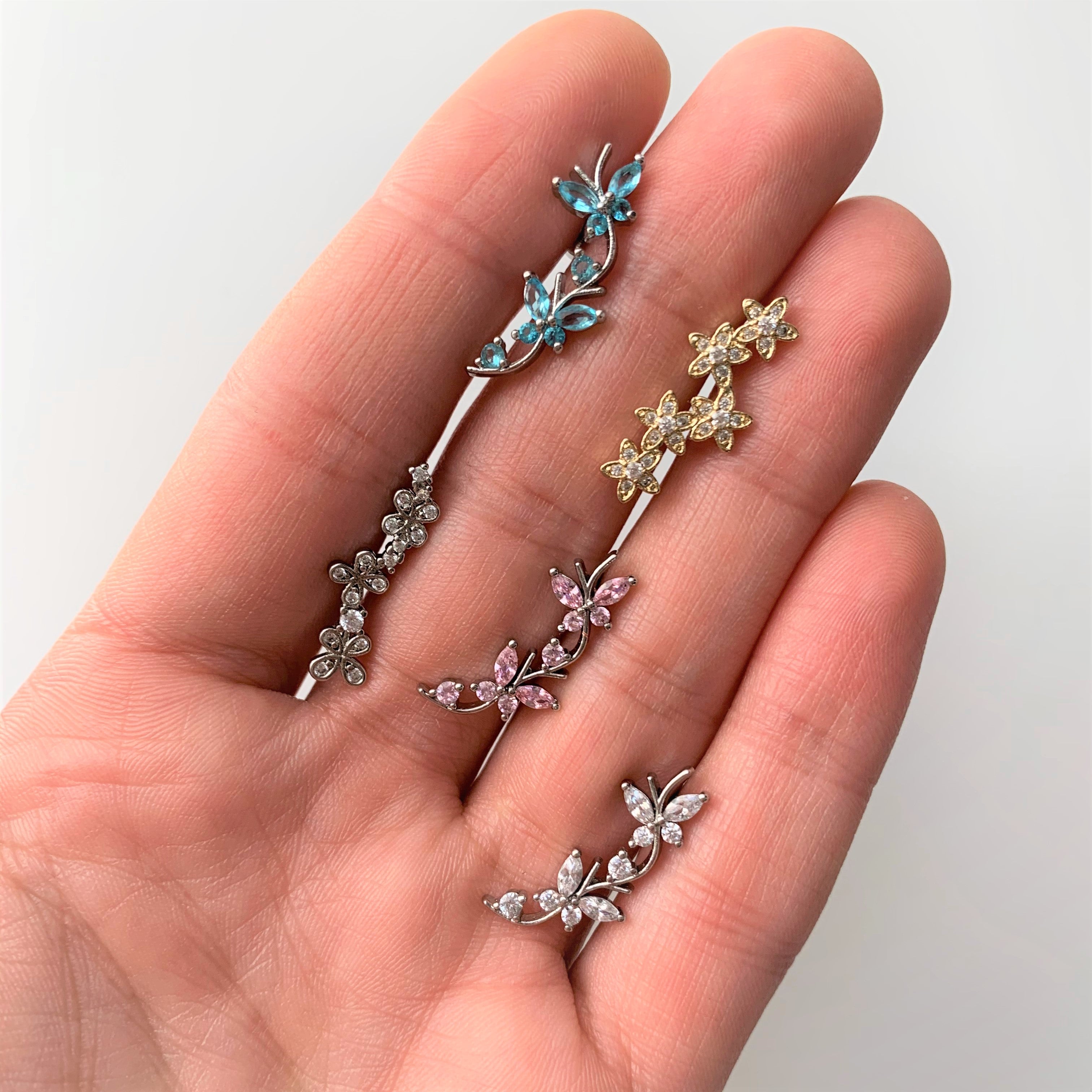 16G 1/4 Aqua CZ Gem Butterflies Left Ear Cartilage Tragus