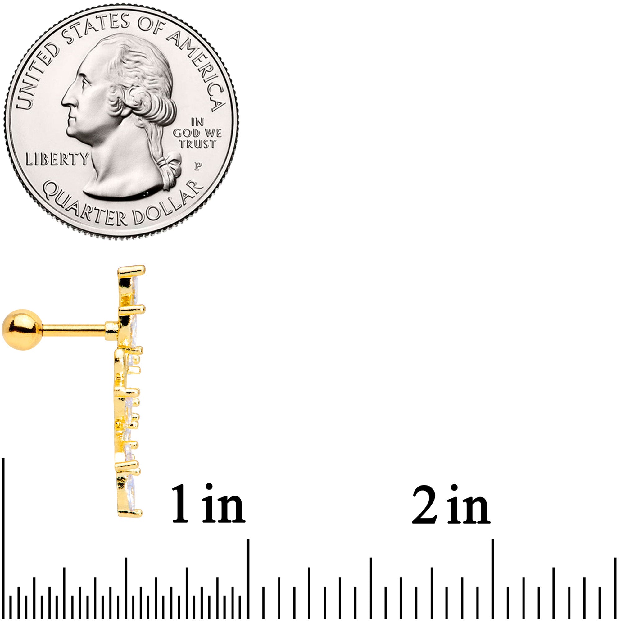 16G 1/4 Clear CZ Gem Gold Tone Trailing Vine Cartilage Tragus