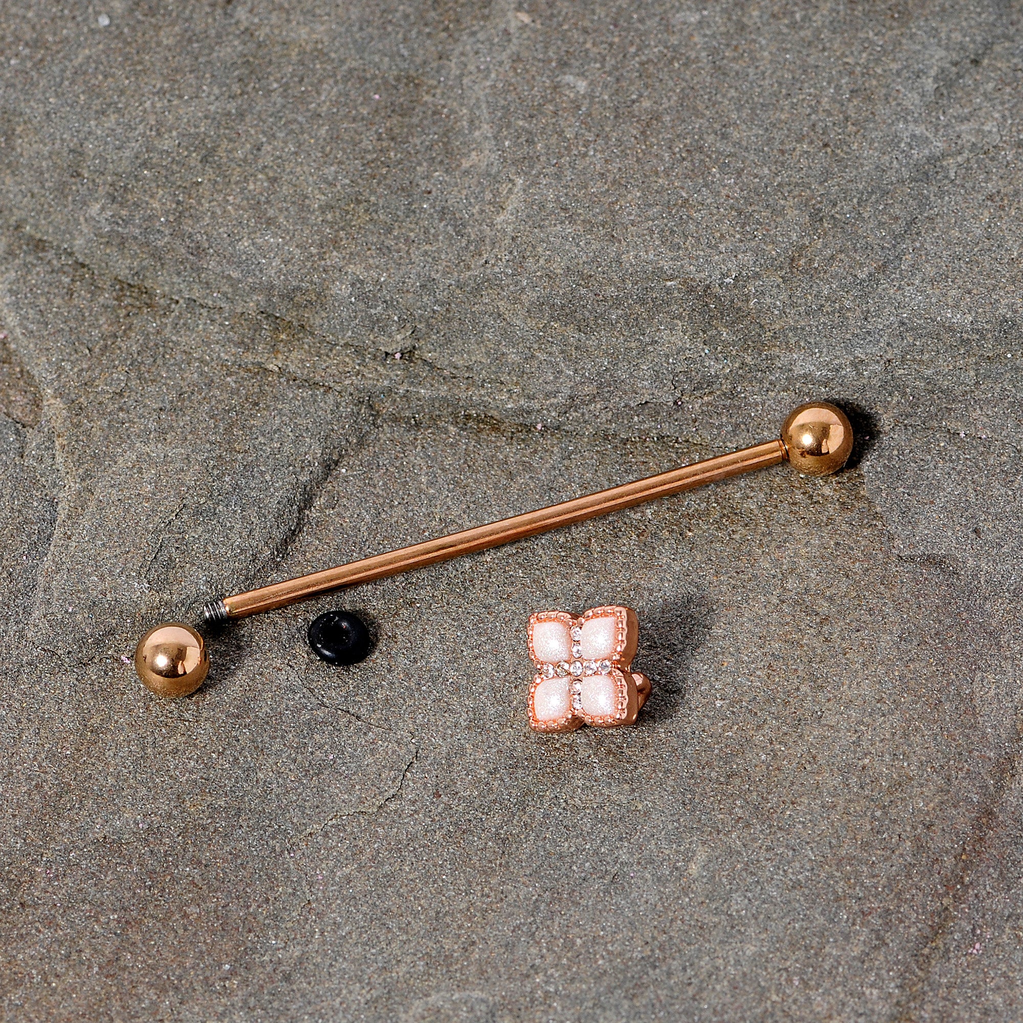 14G Clear Gem Rose Gold Tone Renaissance Industrial Barbell 38mm