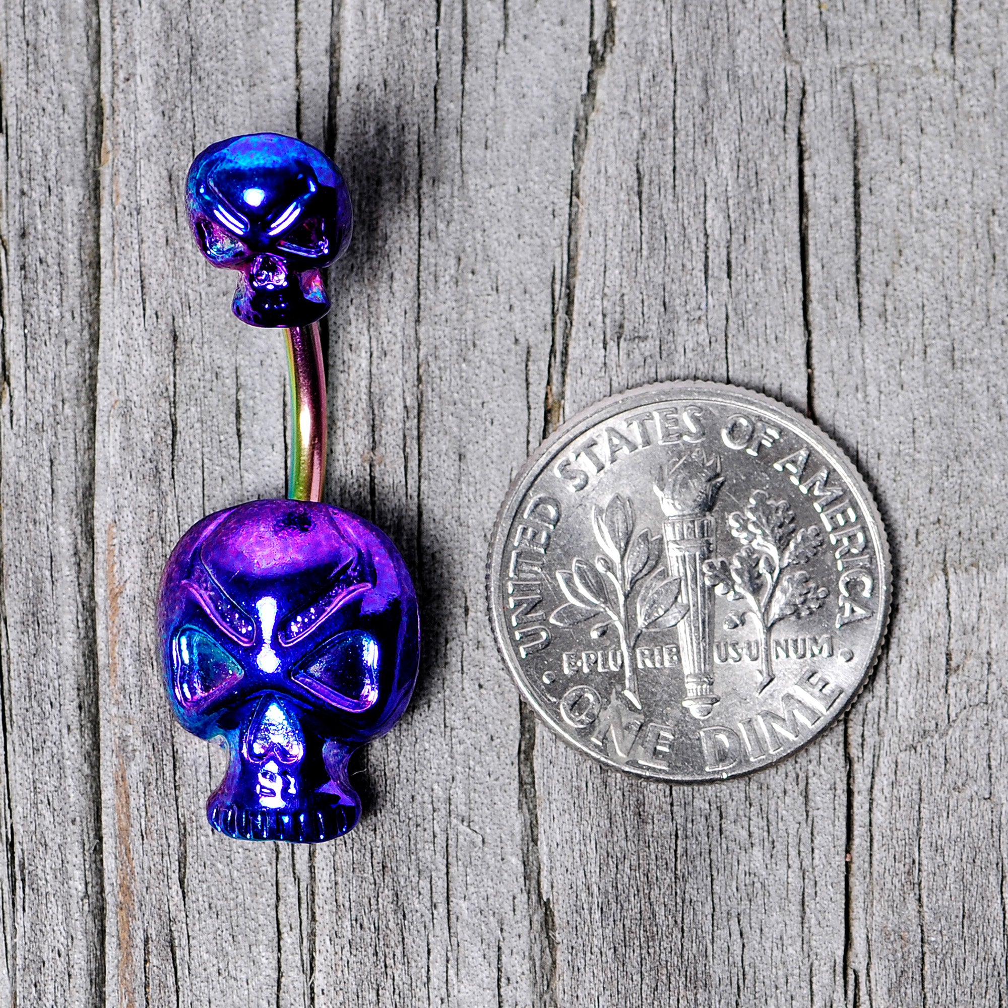 Rainbow Scary Double Skull Halloween Double Mount Belly Ring