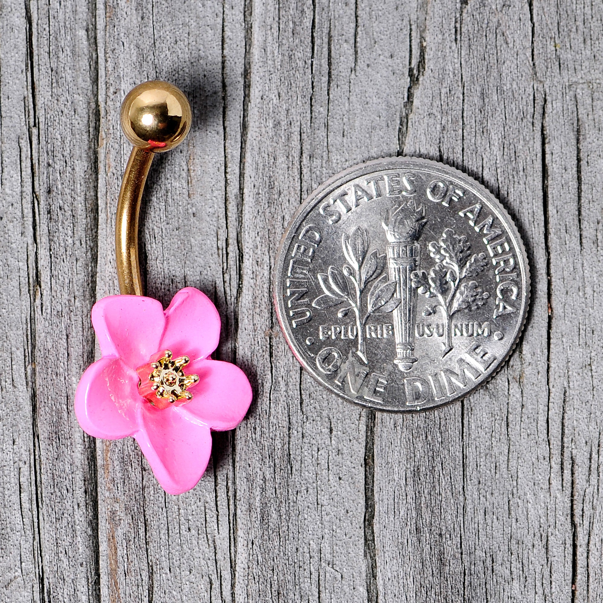 Gold Tone Spring Blossom Pretty Pink Flower Belly Ring