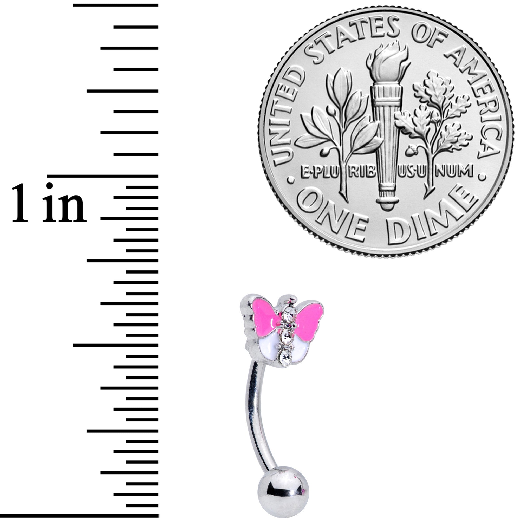 16G 5/16 Clear Gem Pink UV Butterfly Curved Eyebrow Ring Set of 4