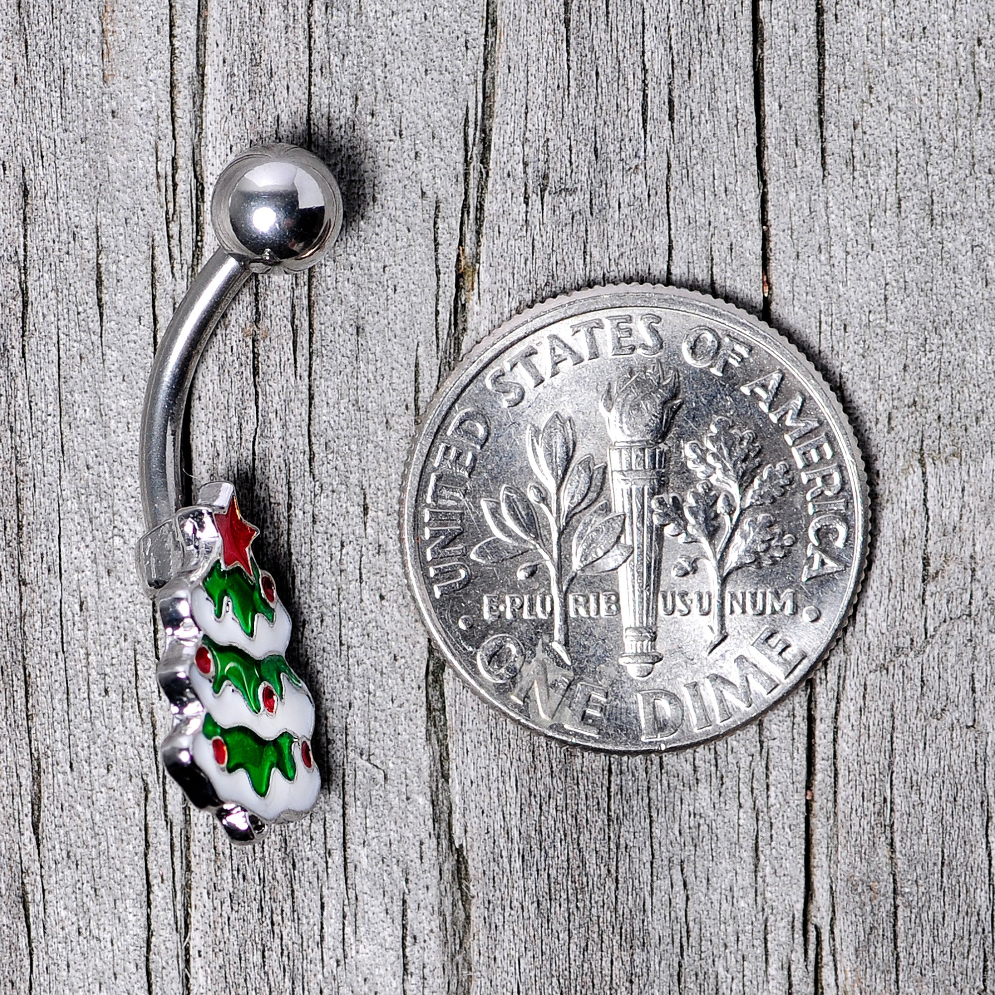 Green Red White Christmas Tree Holiday Belly Ring