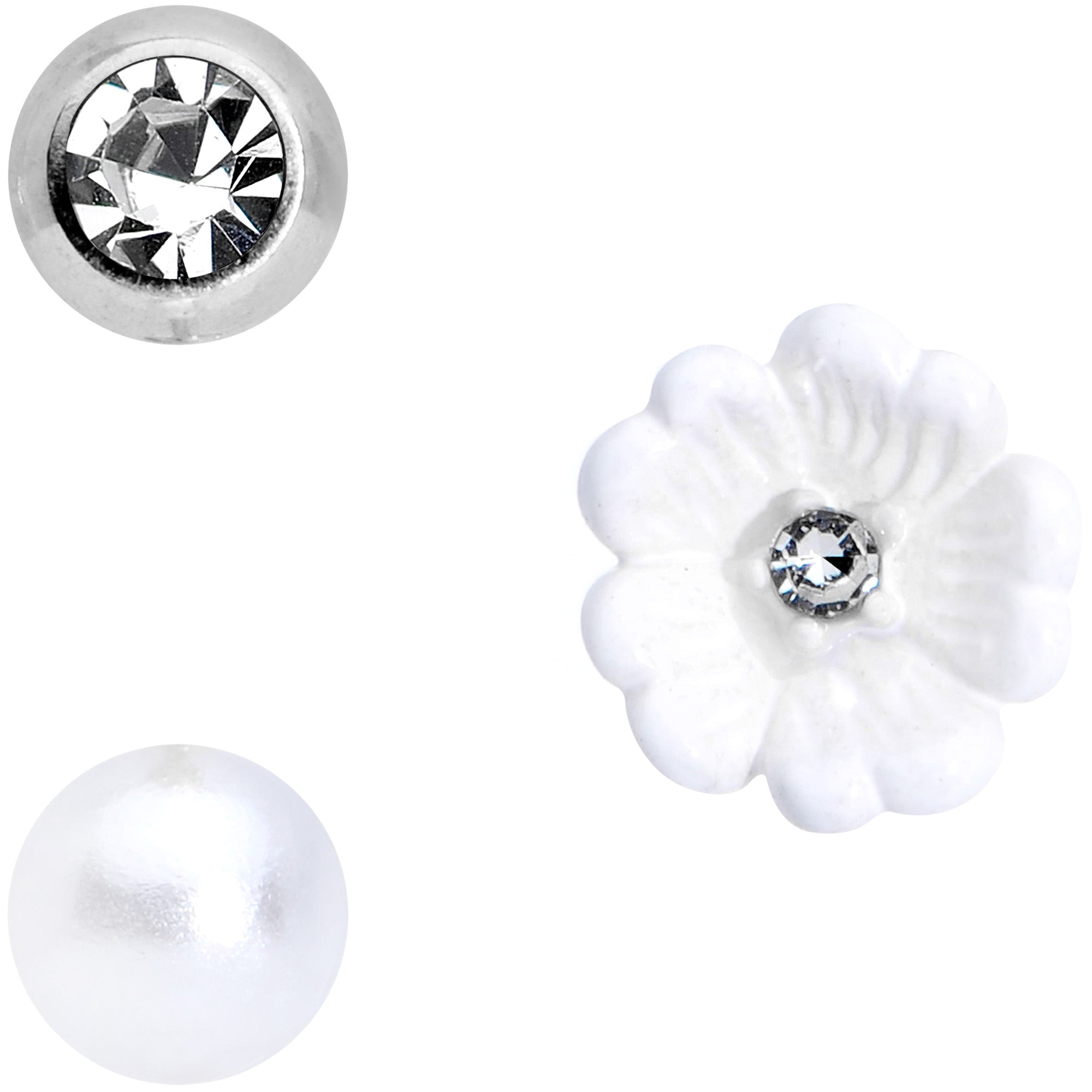 16G 5/16 Clear Gem Flower Labret Tragus Set of 3