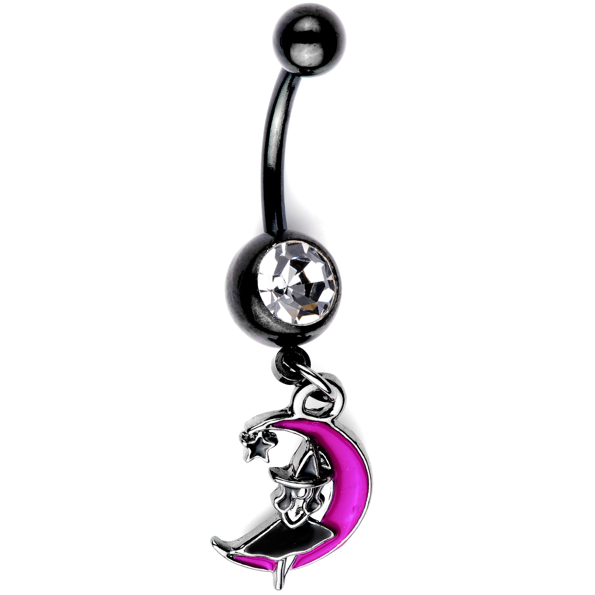 Pink Moon Black Witch Halloween Dangle Belly Ring