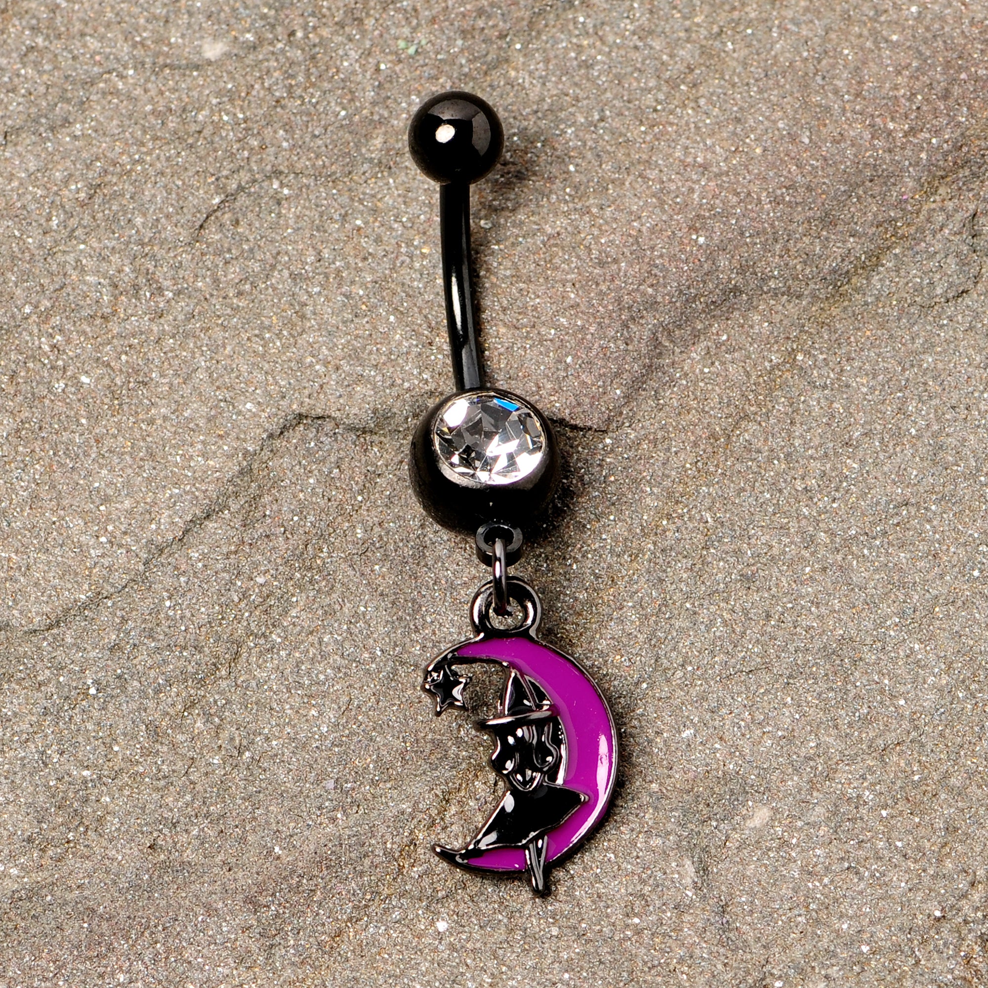 Pink Moon Black Witch Halloween Dangle Belly Ring