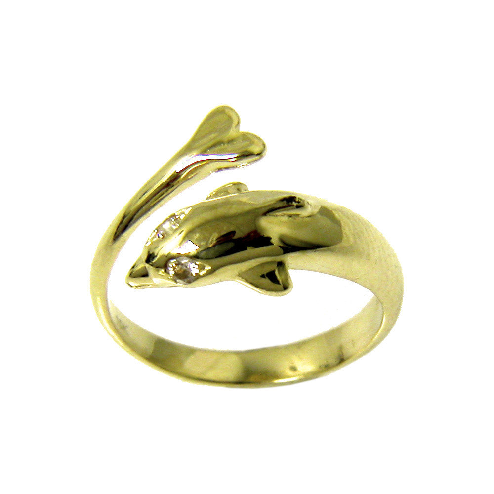 10K Yellow Gold Cubic Zirconia Dolphin Toe Ring