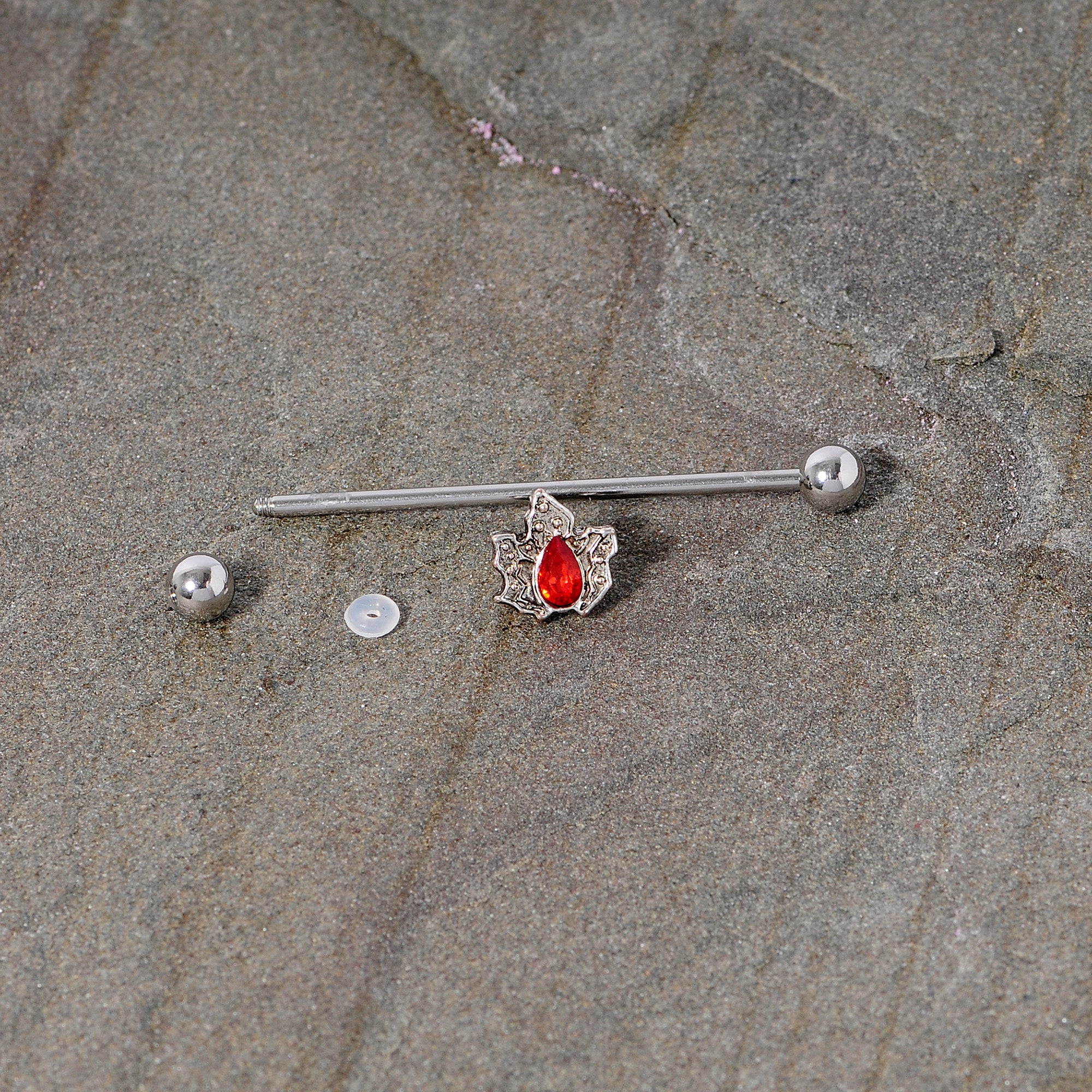 14G Red Gem Holiday Holly Leaf Christmas Industrial Barbell 38mm