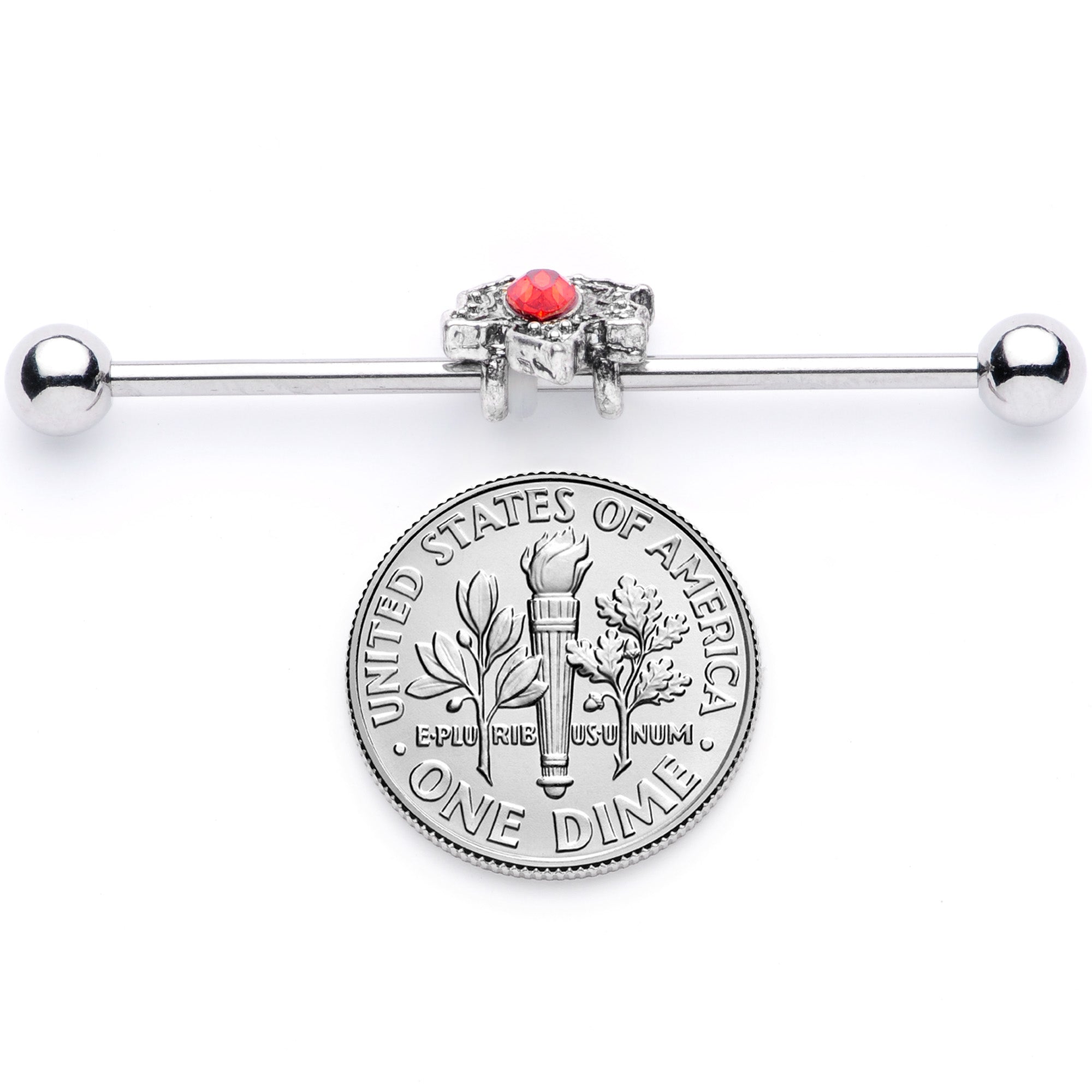 14G Red Gem Holiday Holly Leaf Christmas Industrial Barbell 38mm