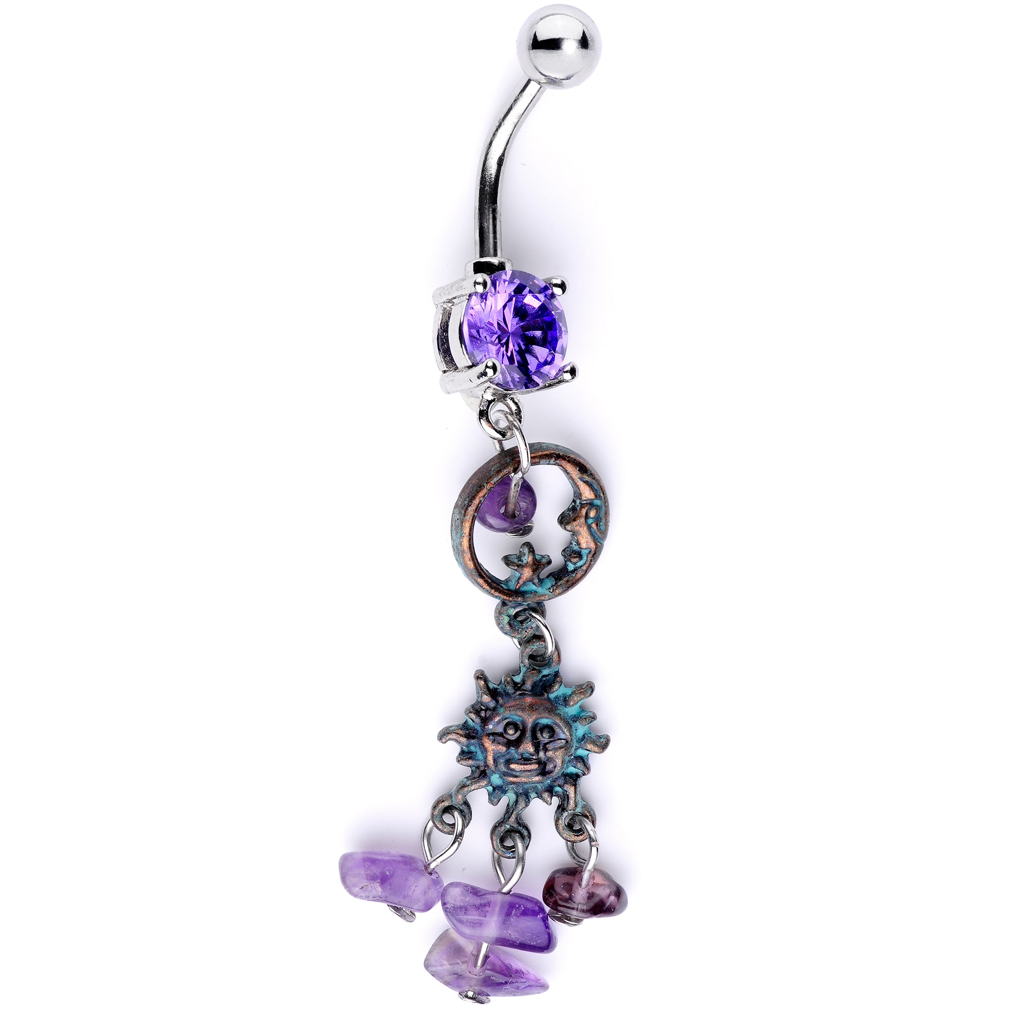 Purple Gem Solstice Sun Moon Dangle Belly Ring